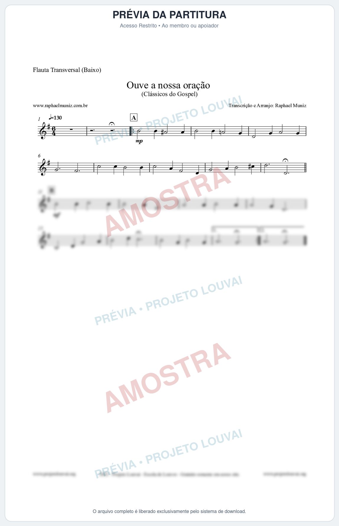 Prévia protegida da primeira página da partitura Partitura para Flauta Transversal (Baixo) - Ouve a nossa oração - CCB nº4 - Hinos da CCB