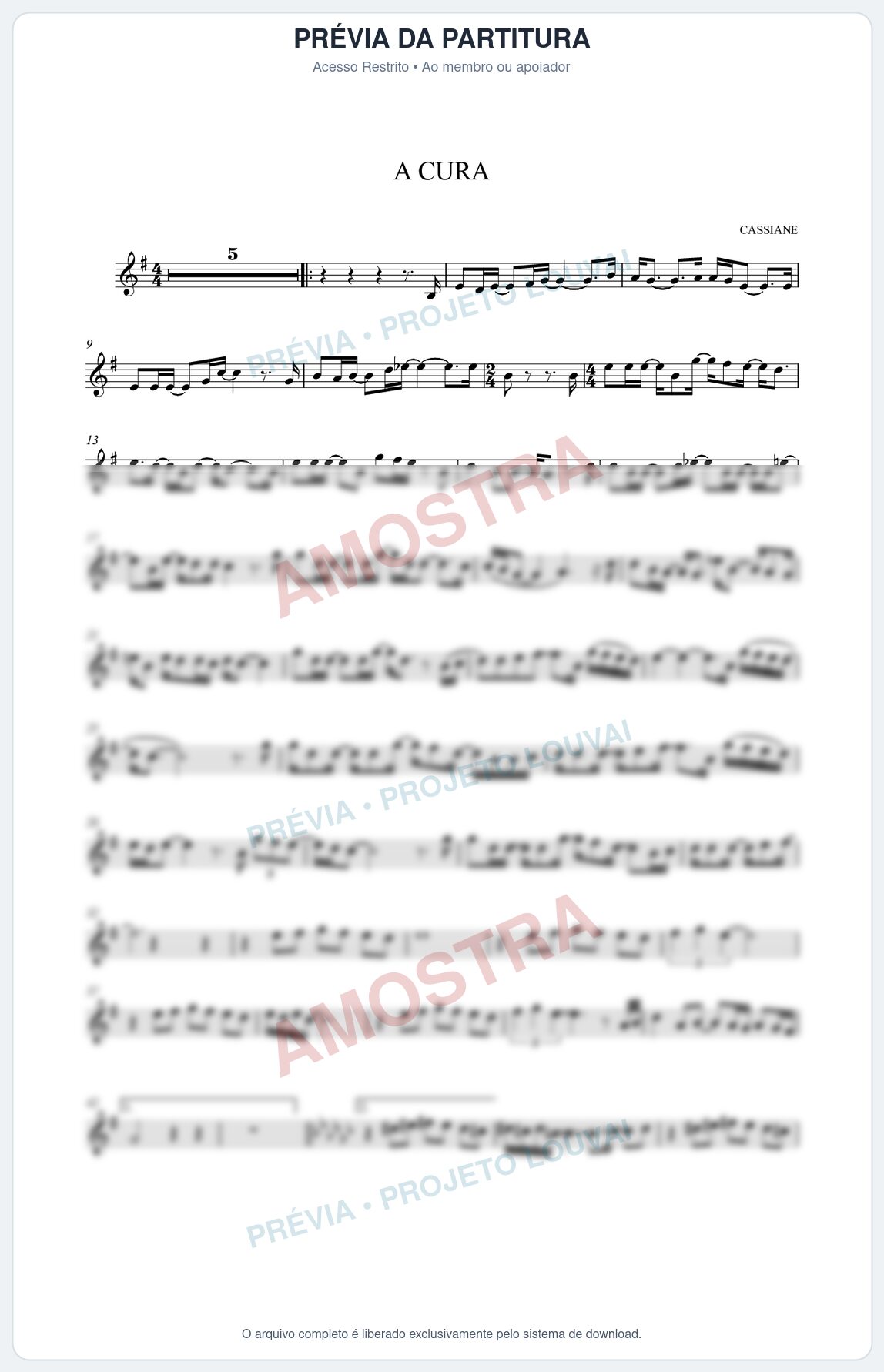 Prévia protegida da primeira página da partitura Partitura da música A Cura - Cassiane - Tom G