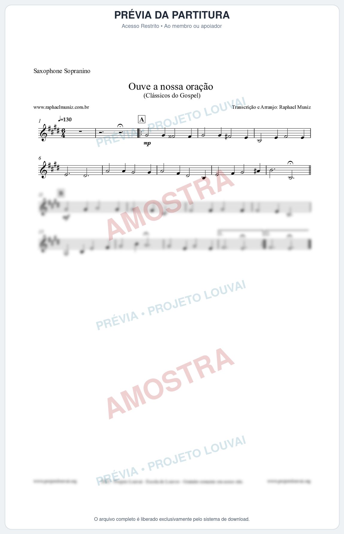 Prévia protegida da primeira página da partitura Partitura para Saxophone Sopranino - Ouve a nossa oração - CCB nº4 - Hinos da CCB