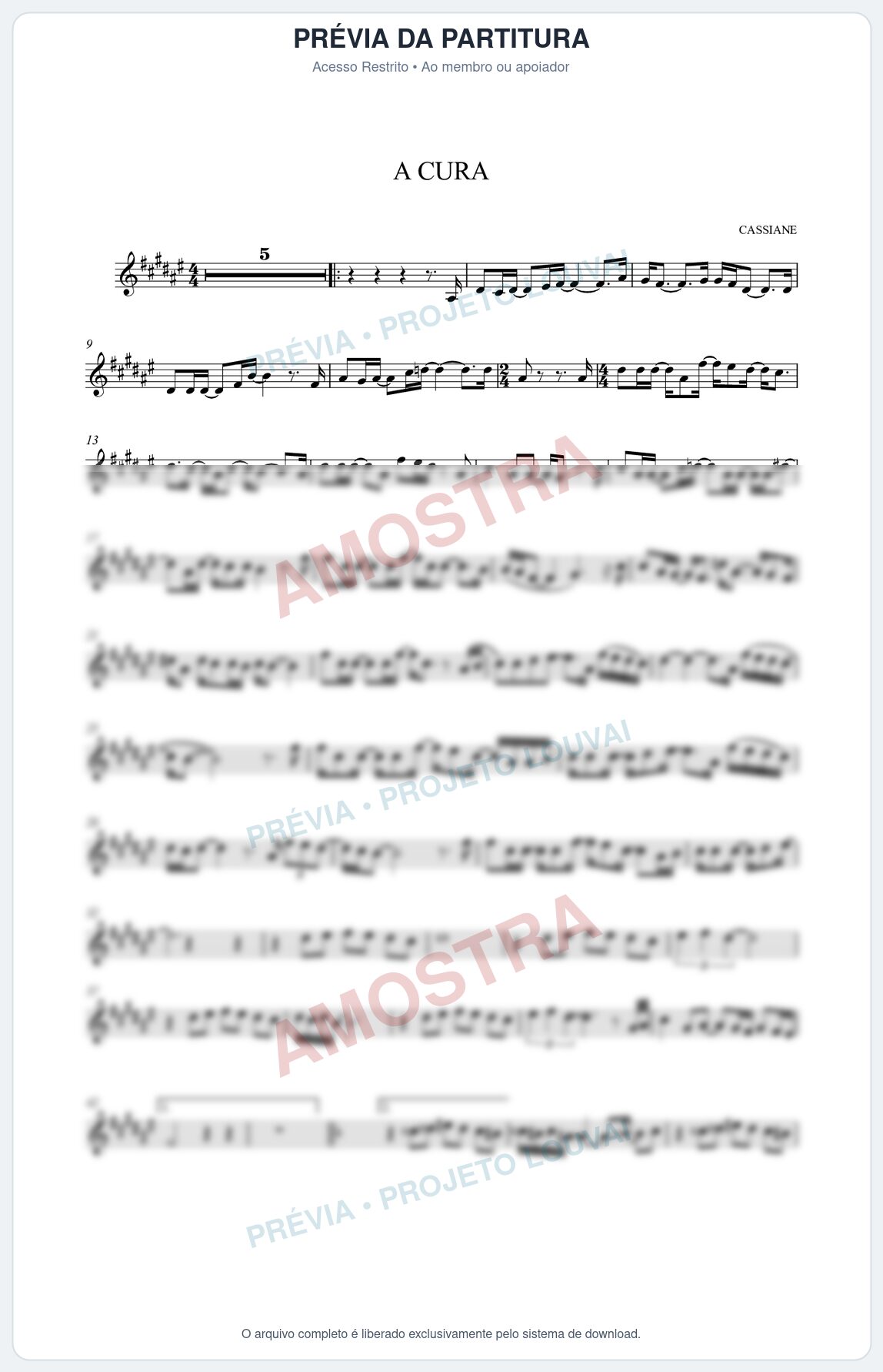 Prévia protegida da primeira página da partitura Partitura da música A Cura - Cassiane - Tom F#