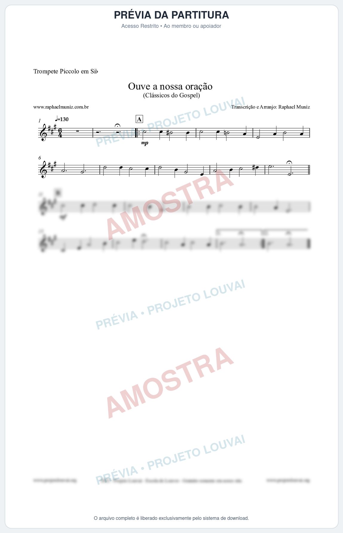 Prévia protegida da primeira página da partitura Partitura para Trompete Piccolo em Sib - Ouve a nossa oração - CCB nº4 - Hinos da CCB