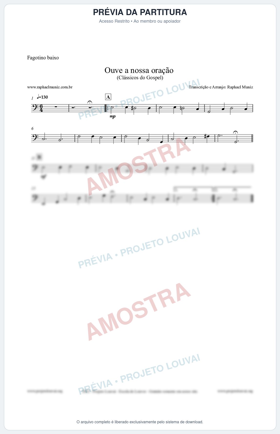 Prévia protegida da primeira página da partitura Partitura para Fagotino baixo - Ouve a nossa oração - CCB nº4 - Hinos da CCB