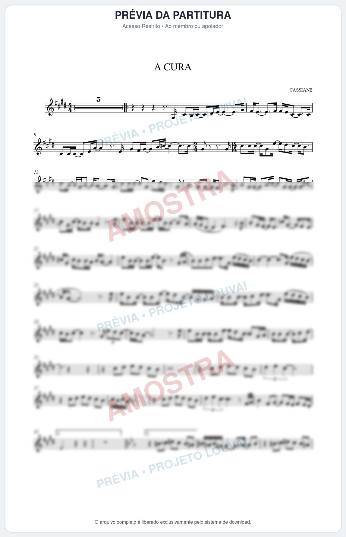 Prévia protegida da primeira página da partitura Partitura da música A Cura - Cassiane - Tom E