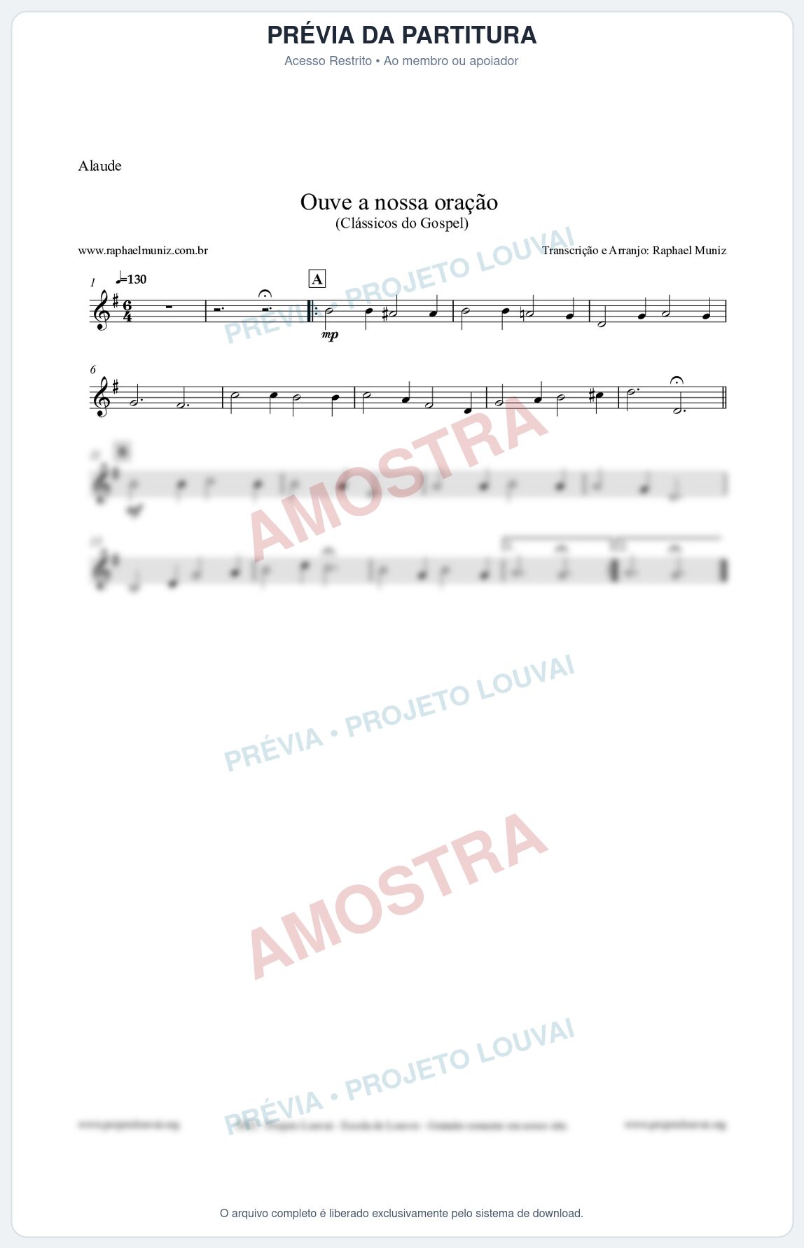 Prévia protegida da primeira página da partitura Partitura para Alaúde - Ouve a nossa oração - CCB nº4 - Hinos da CCB