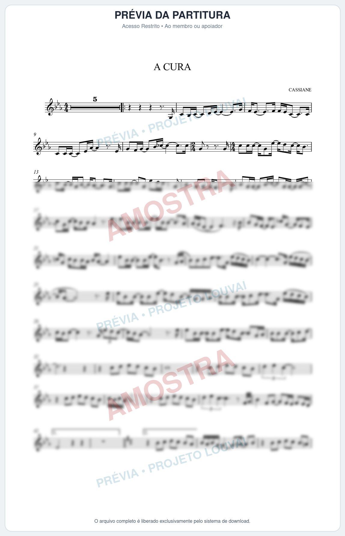 Prévia protegida da primeira página da partitura Partitura da música A Cura - Cassiane - Tom Eb