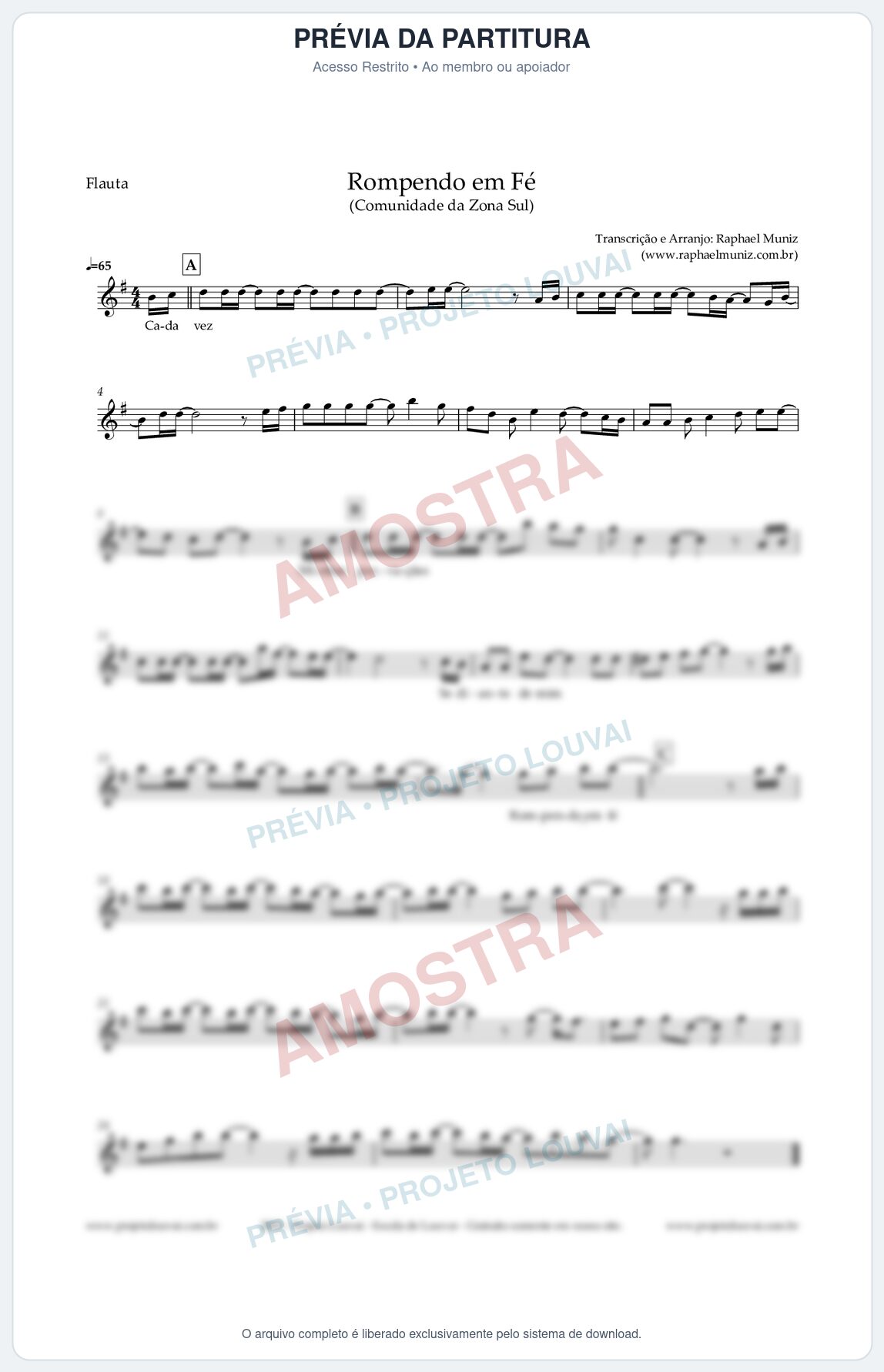 Prévia protegida da primeira página da partitura Partitura para Flauta Transversal - Rompendo em Fé - Comunidade da Zona Sul