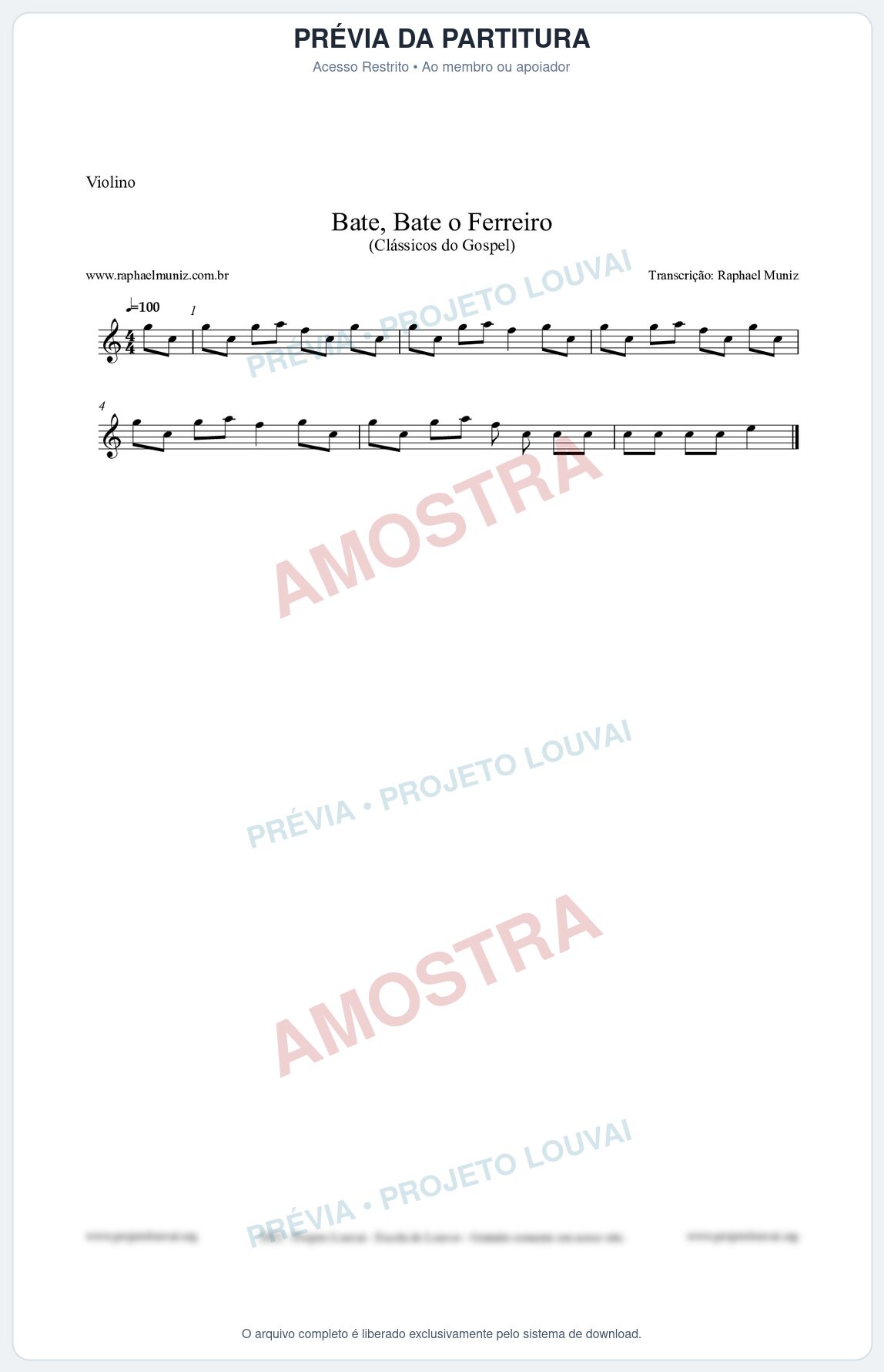 Prévia protegida da primeira página da partitura Partitura para Violino - Bate, Bate o Ferreiro - Folclore Brasileiro