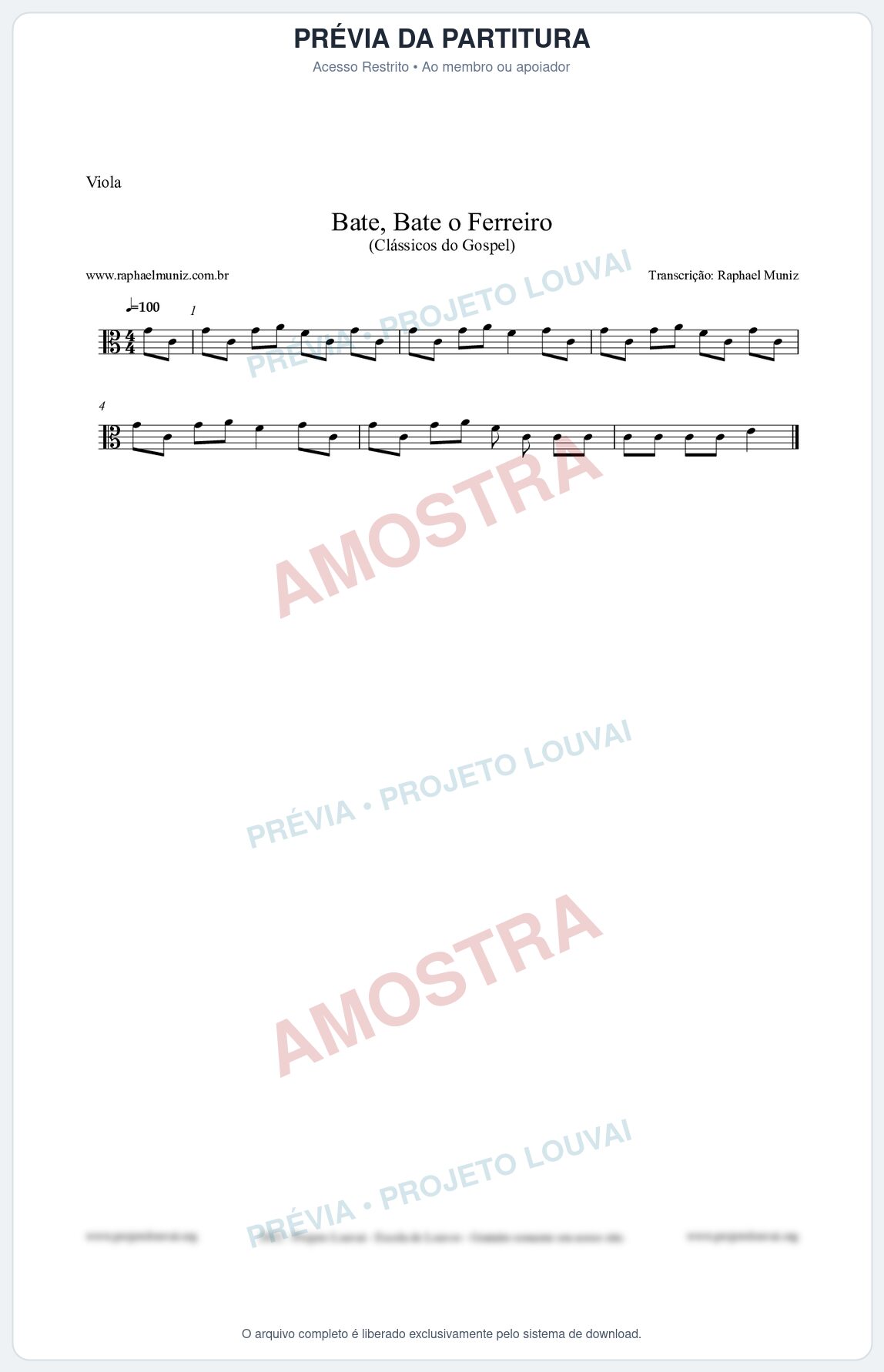 Prévia protegida da primeira página da partitura Partitura para Viola - Bate, Bate o Ferreiro - Folclore Brasileiro