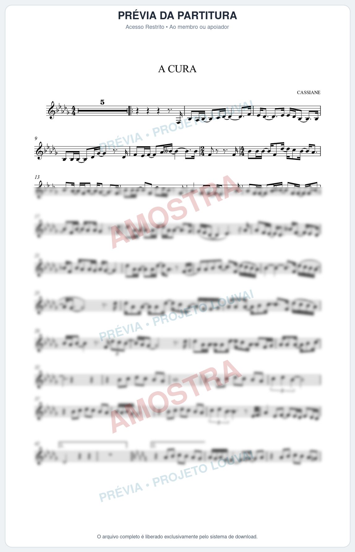 Prévia protegida da primeira página da partitura Partitura da música A Cura - Cassiane - Tom Db