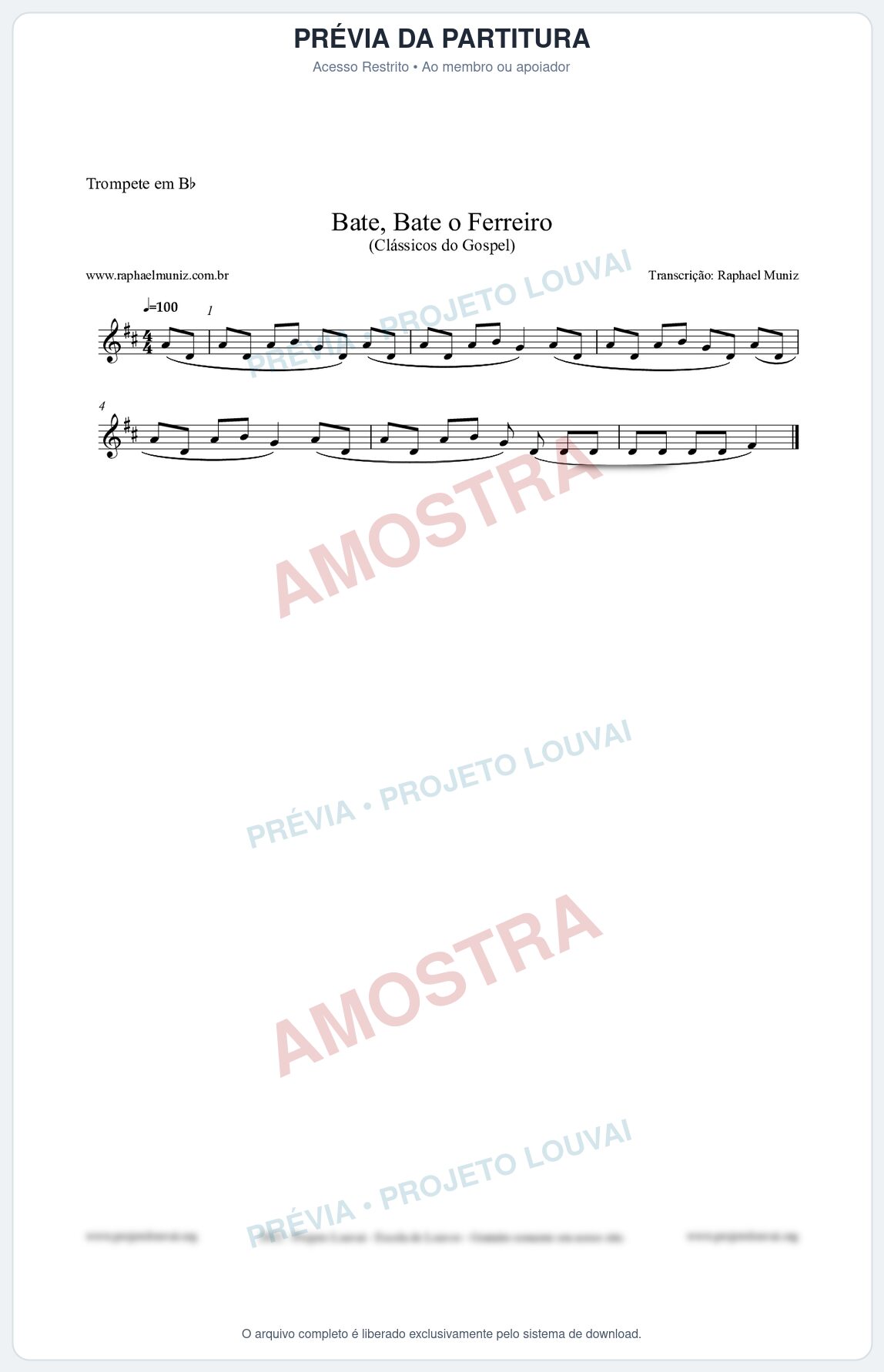 Prévia protegida da primeira página da partitura Partitura para Trompete em Bb - Bate, Bate o Ferreiro - Folclore Brasileiro