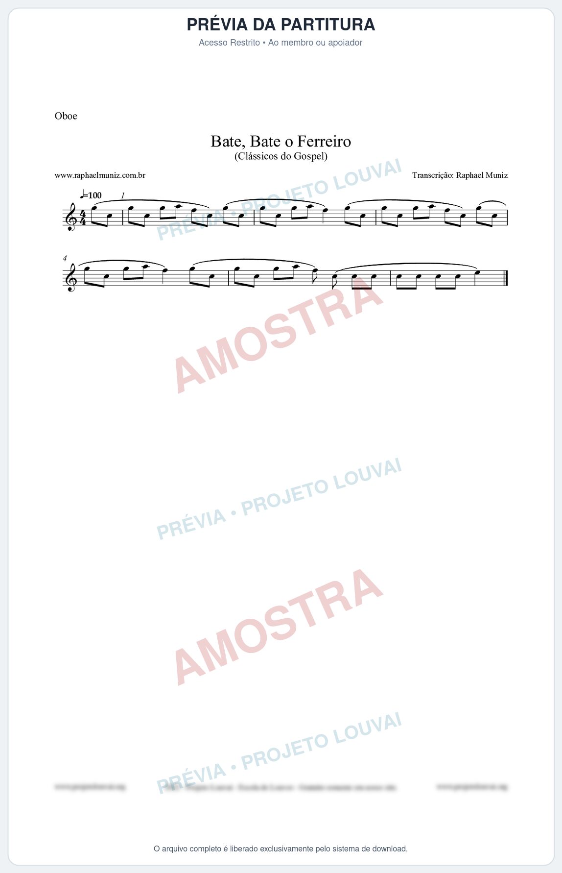 Prévia protegida da primeira página da partitura Partitura para Oboé - Bate, Bate o Ferreiro - Folclore Brasileiro