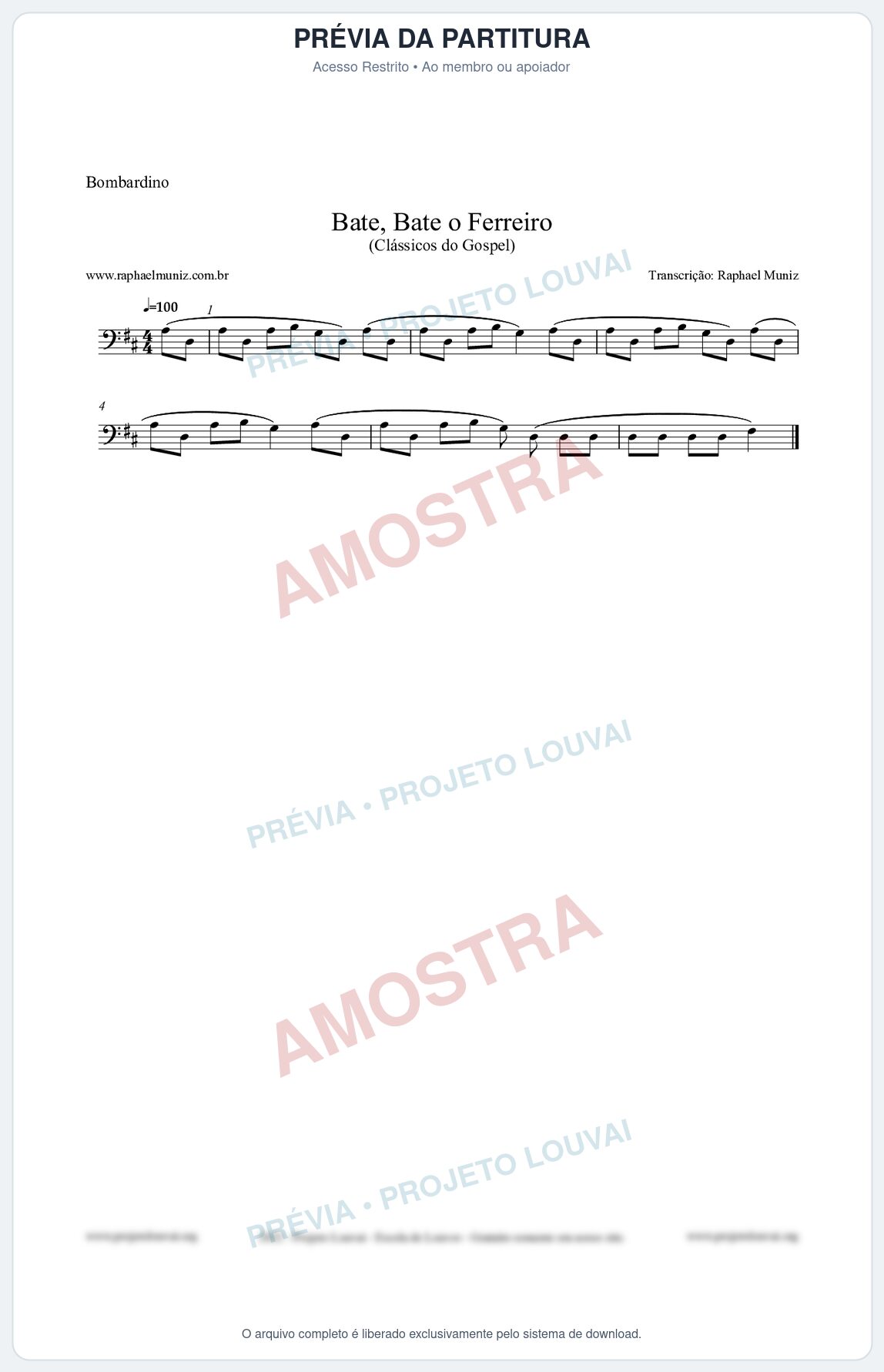 Prévia protegida da primeira página da partitura Partitura para Bombardino - Bate, Bate o Ferreiro - Folclore Brasileiro