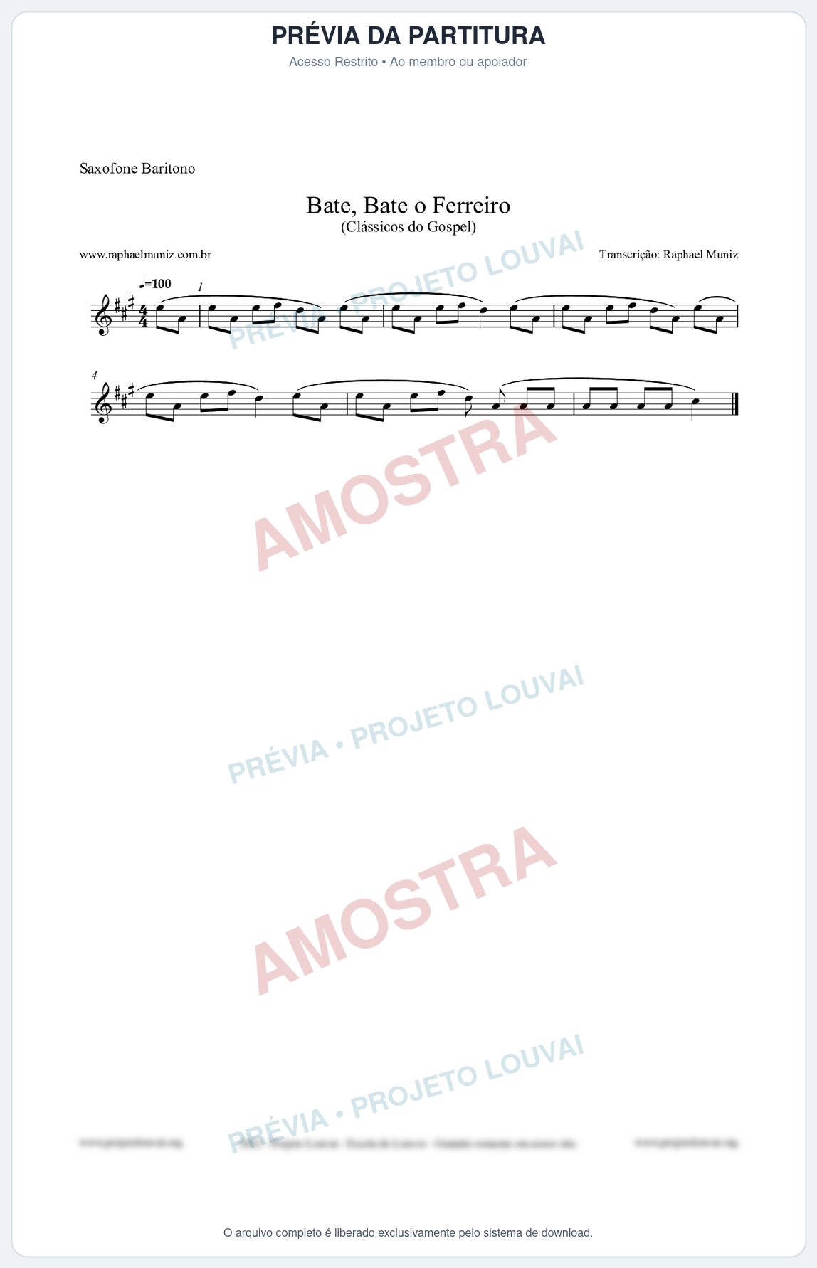 Prévia protegida da primeira página da partitura Partitura para Saxofone Barítono - Bate, Bate o Ferreiro - Folclore Brasileiro