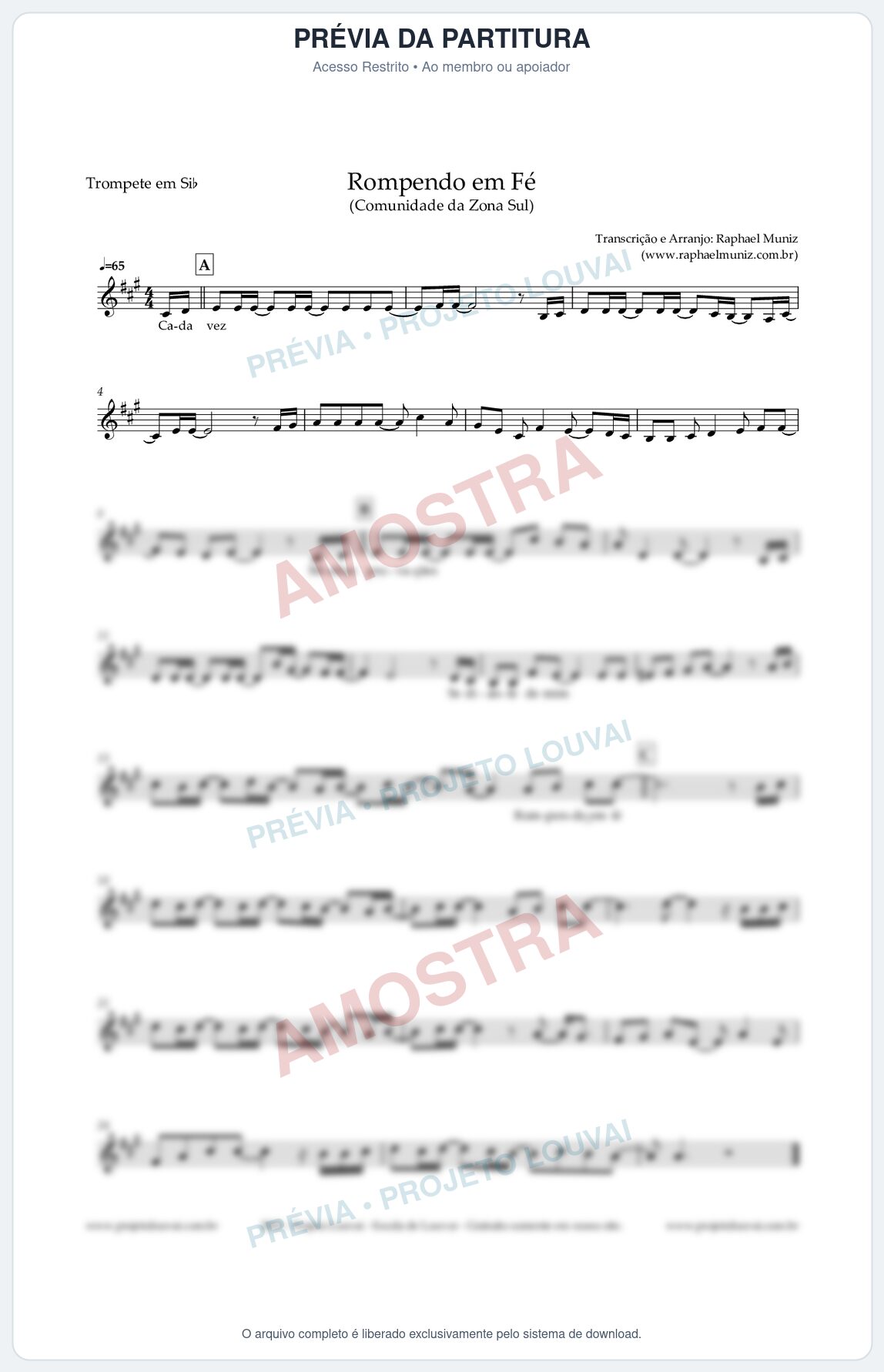 Prévia protegida da primeira página da partitura Partitura para Trompete em Bb - Rompendo em Fé - Comunidade da Zona Sul