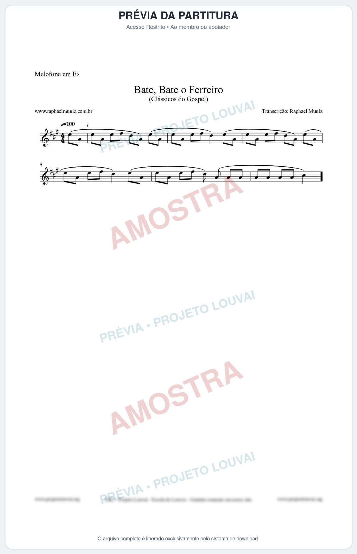Prévia protegida da primeira página da partitura Partitura para Melofone em Eb - Bate, Bate o Ferreiro - Folclore Brasileiro