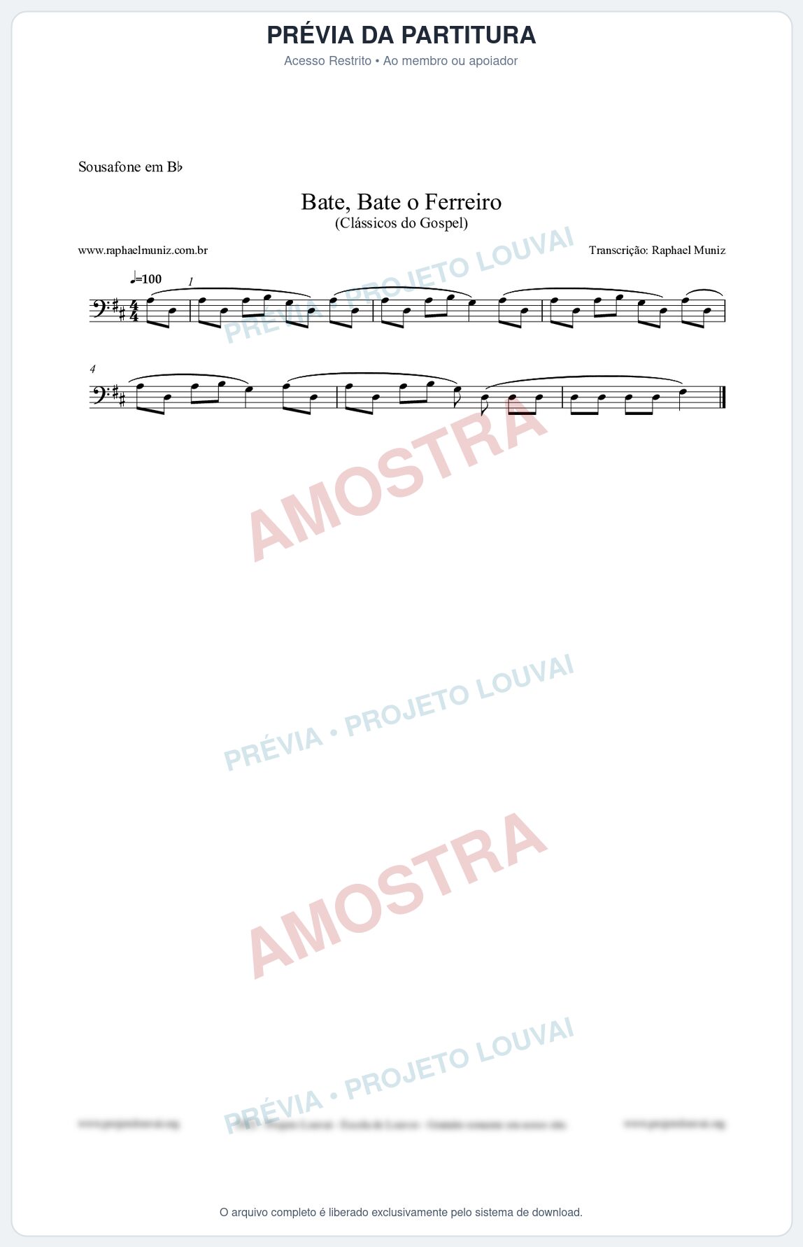 Prévia protegida da primeira página da partitura Partitura para Sousafone em Bb - Bate, Bate o Ferreiro - Folclore Brasileiro
