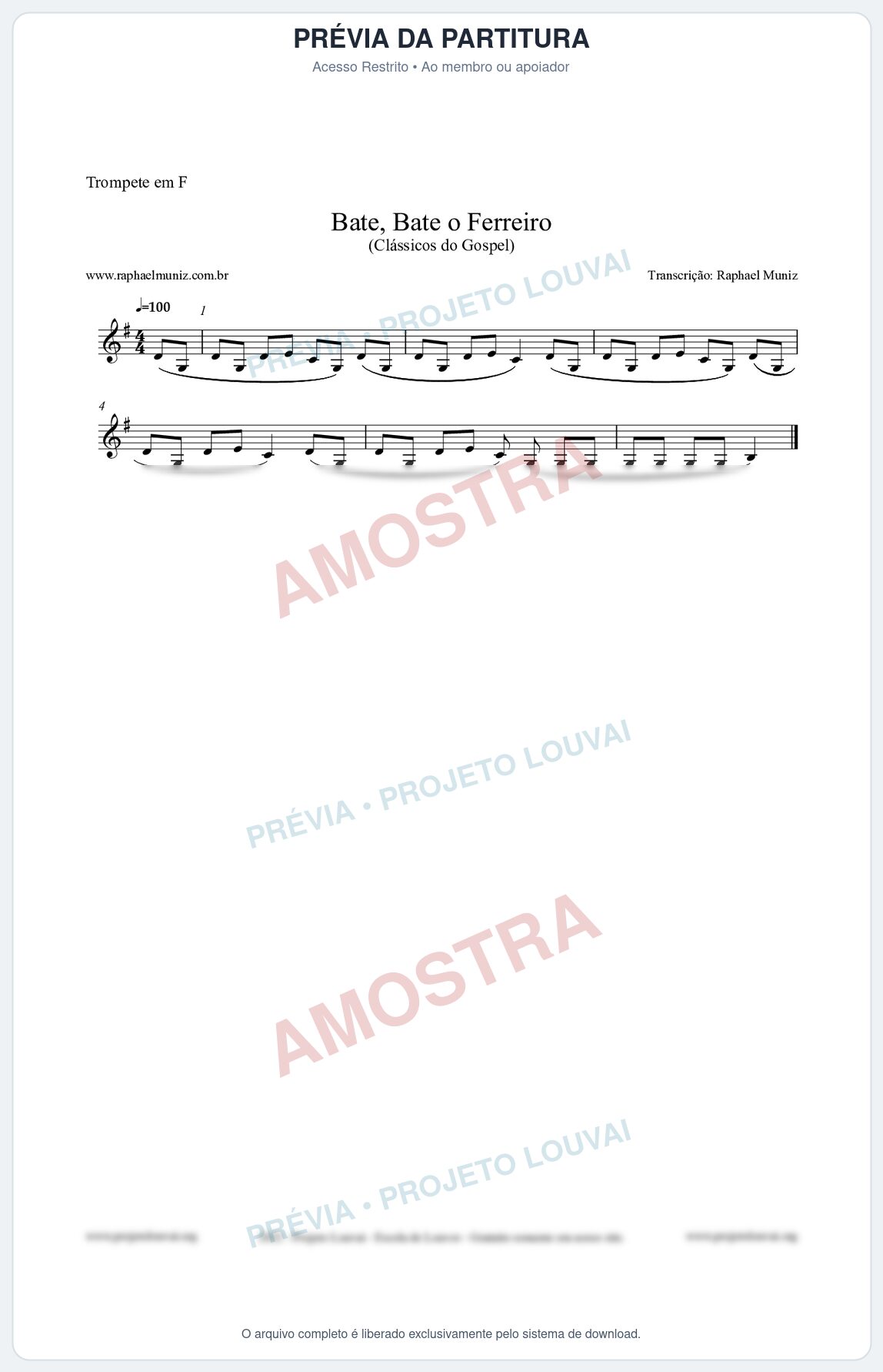 Prévia protegida da primeira página da partitura Partitura para Trompete em F - Bate, Bate o Ferreiro - Folclore Brasileiro