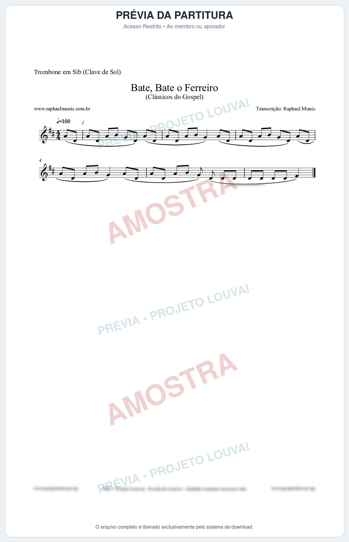 Prévia protegida da primeira página da partitura Partitura para Trombone em Sib (Clave de Sol) - Bate, Bate o Ferreiro - Folclore Brasileiro