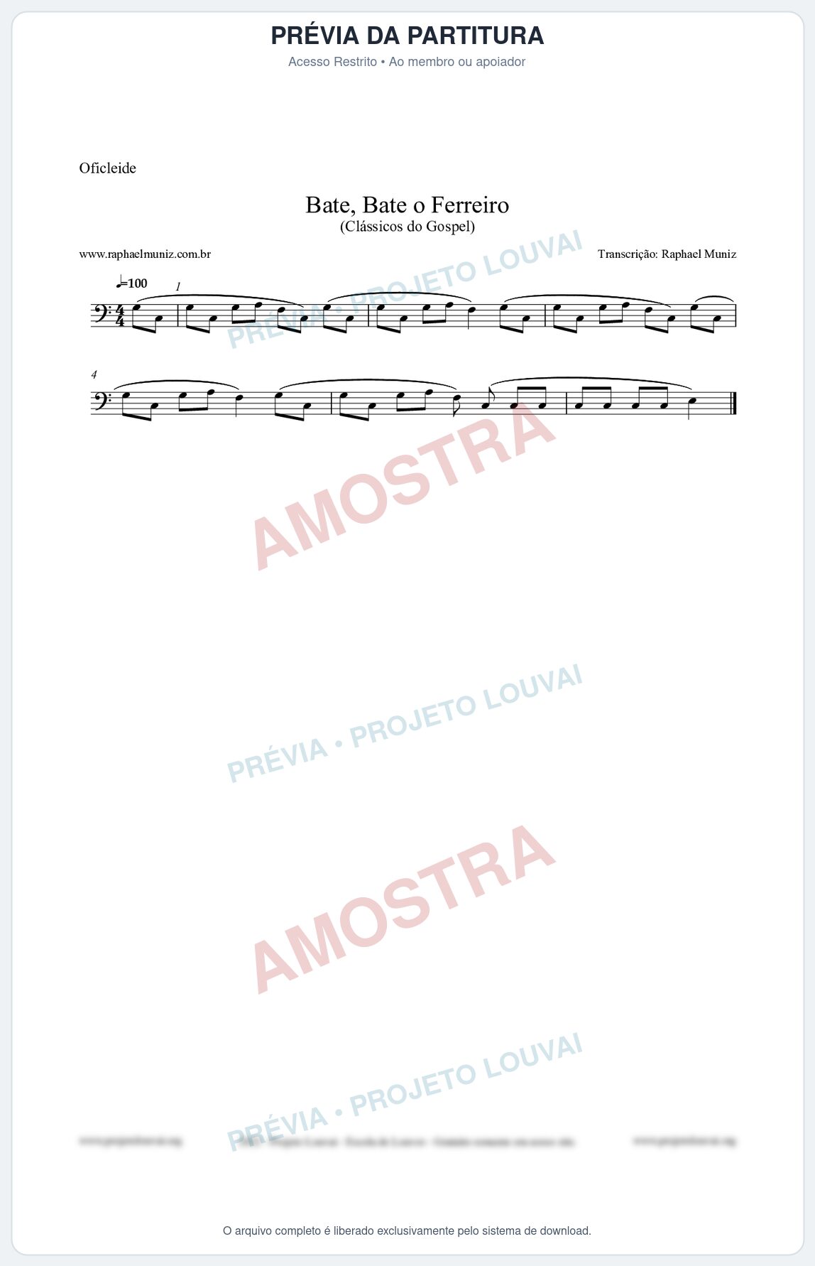 Prévia protegida da primeira página da partitura Partitura para Oficleide - Bate, Bate o Ferreiro - Folclore Brasileiro