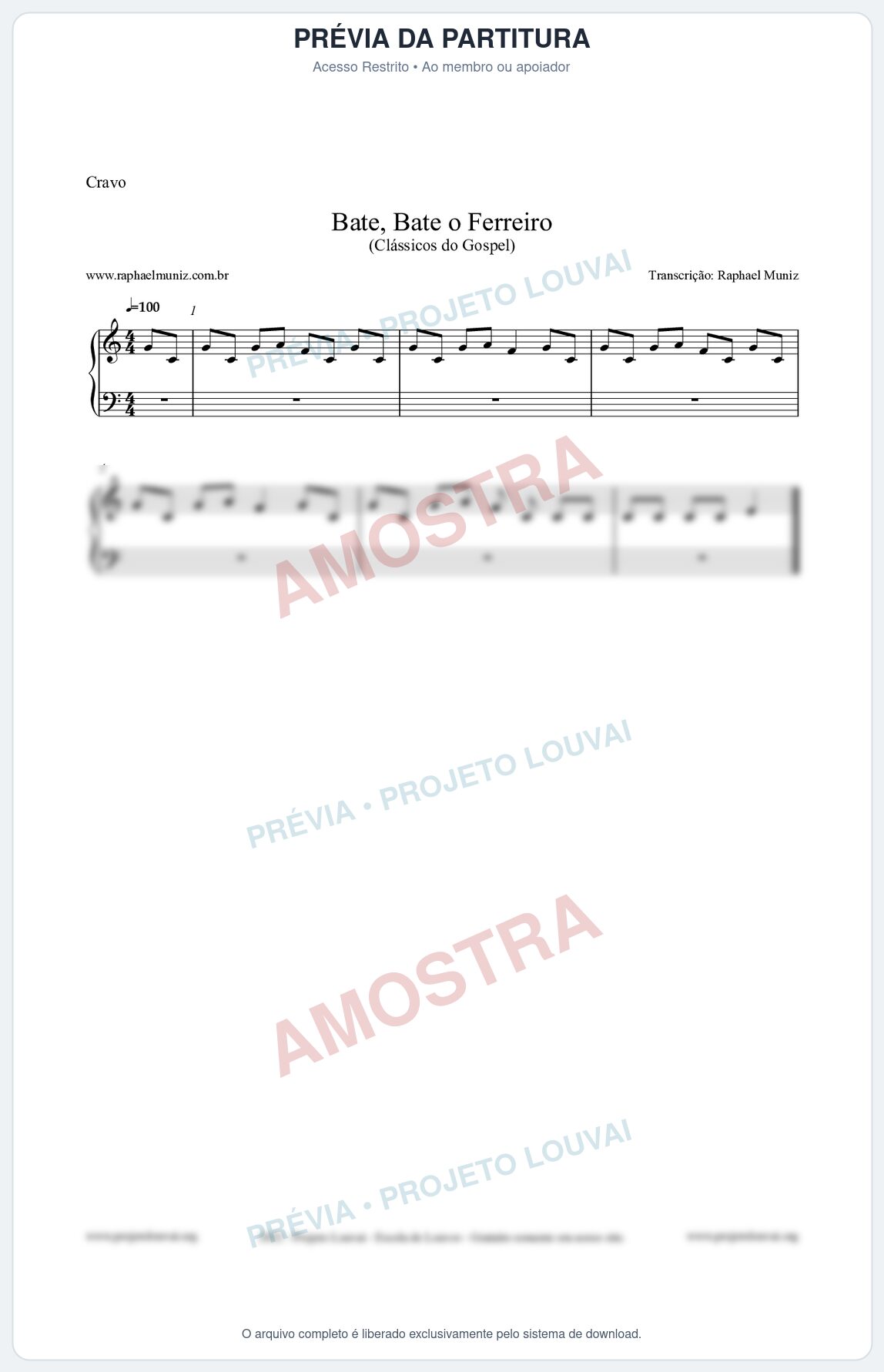 Prévia protegida da primeira página da partitura Partitura para Cravo - Bate, Bate o Ferreiro - Folclore Brasileiro