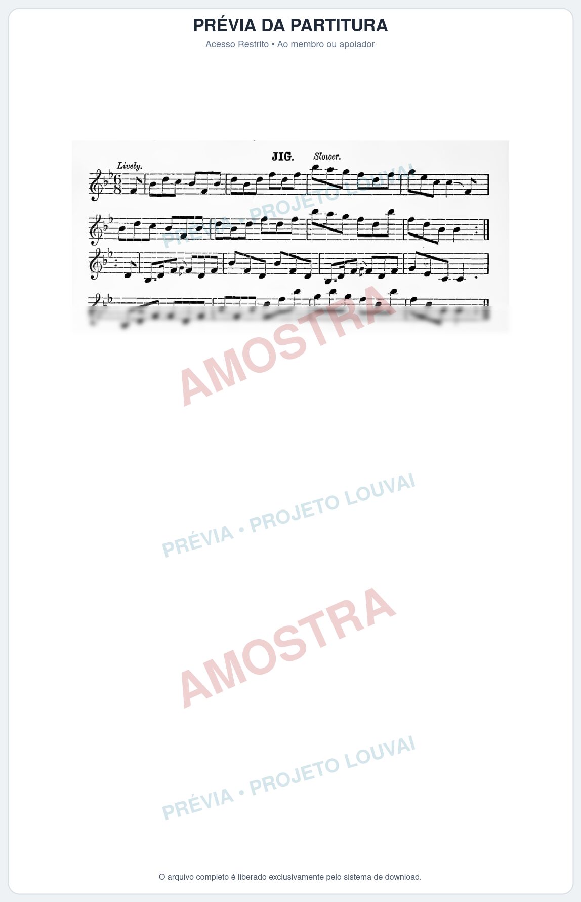 Prévia protegida da primeira página da partitura Partitura da música Jig - Dance Music - Tom Bb