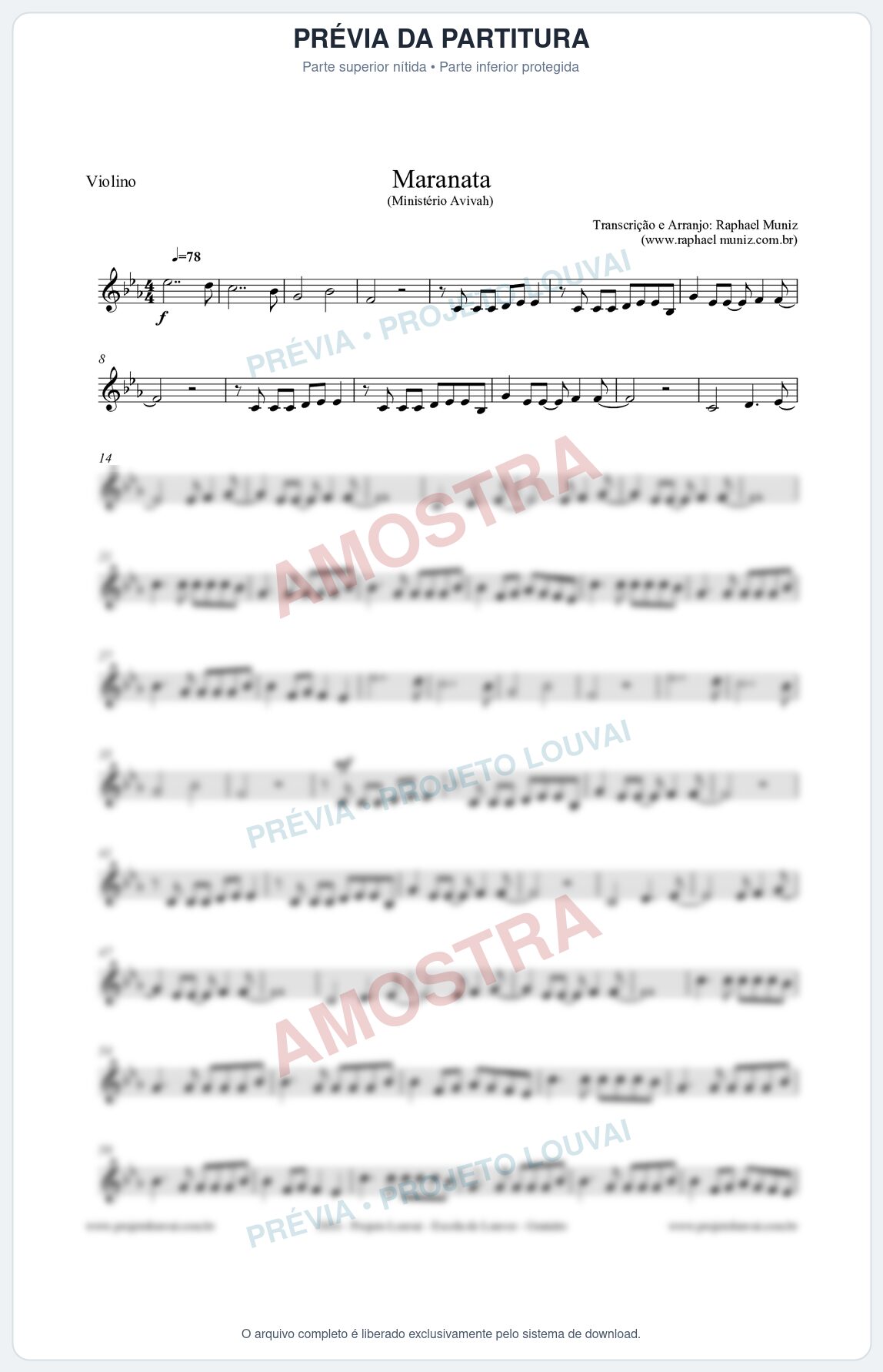 Prévia protegida da primeira página da partitura Partitura para Violino - Maranata - Ministério Avivah