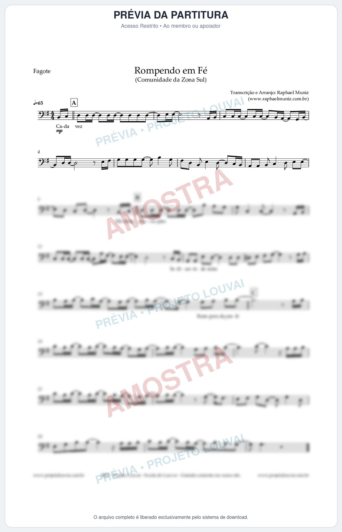 Prévia protegida da primeira página da partitura Partitura para Fagote - Rompendo em Fé - Comunidade da Zona Sul