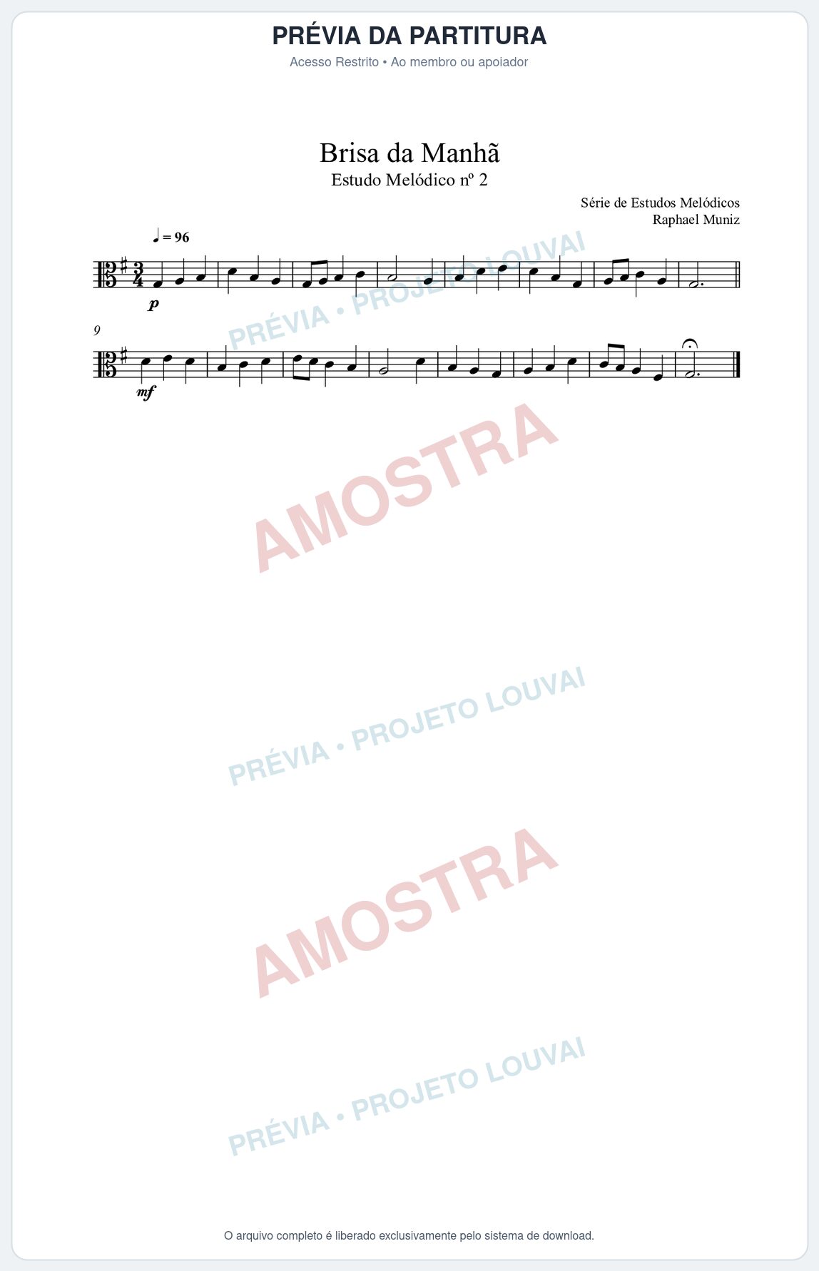 Prévia protegida da primeira página da partitura Partitura da música Brisa da Manhã (n°2) - Estudo Melódico - Tom G
