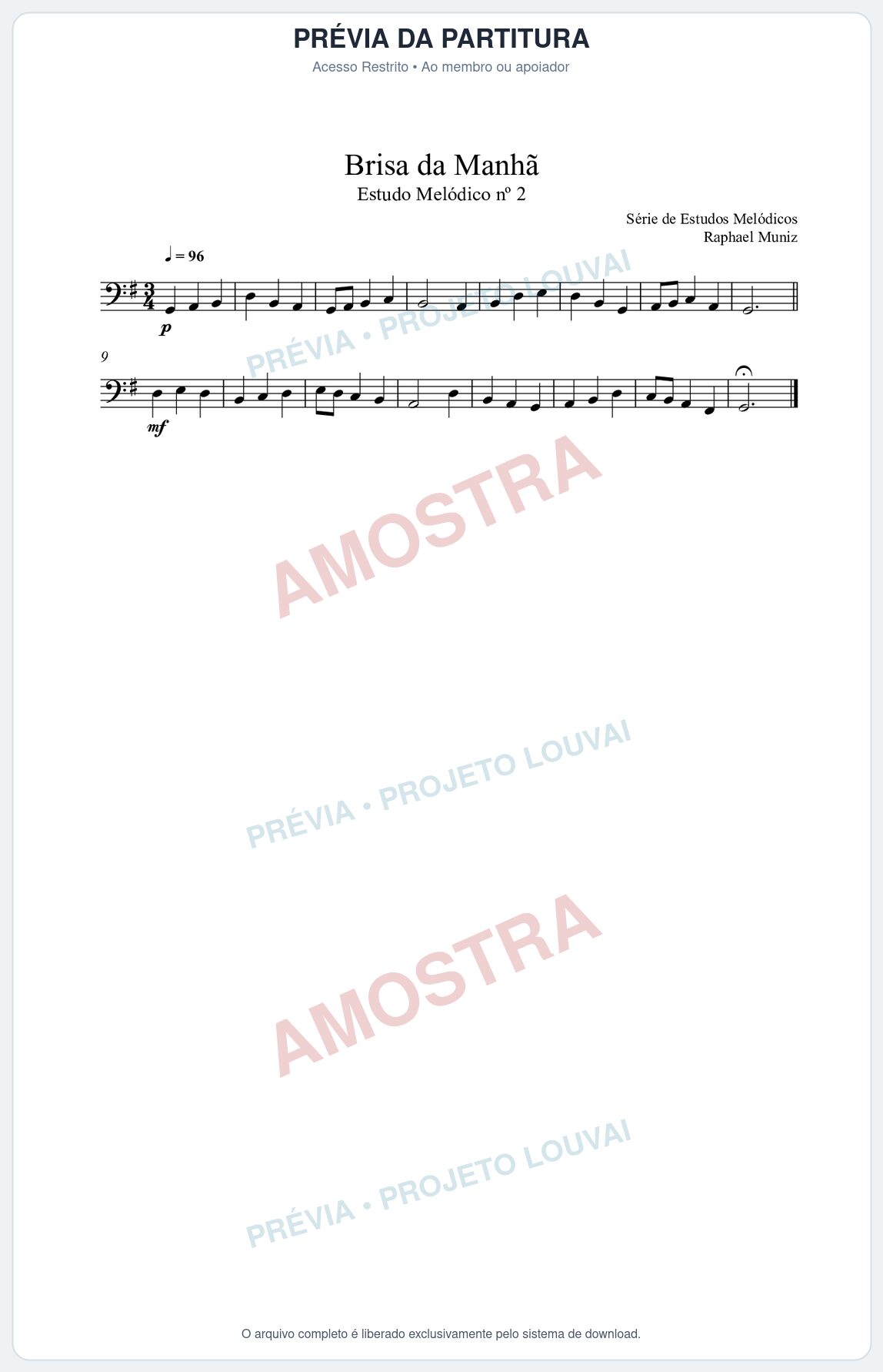 Prévia protegida da primeira página da partitura Partitura da música Brisa da Manhã (n°2) - Estudo Melódico - Tom G