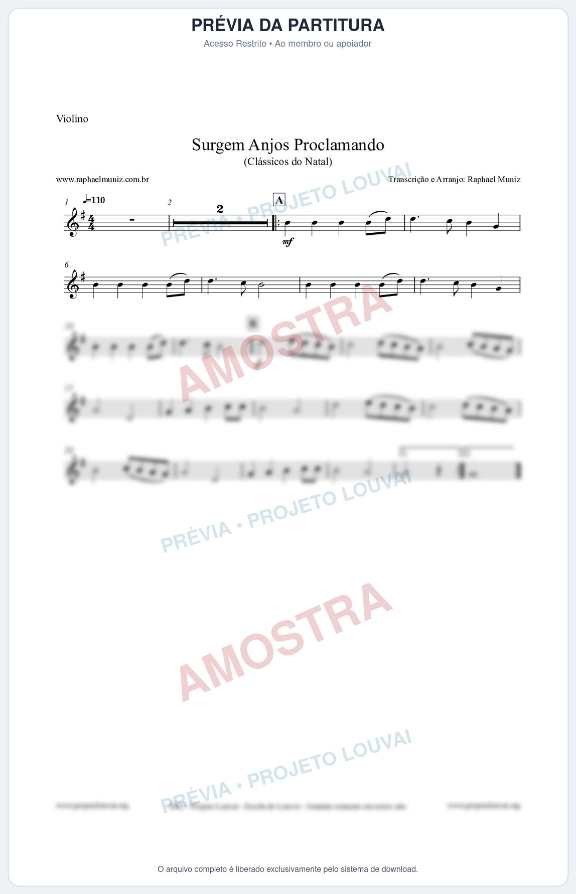 Prévia protegida da primeira página da partitura Partitura para Violino - Surgem Anjos Proclamando (Glory) - Músicas de Natal