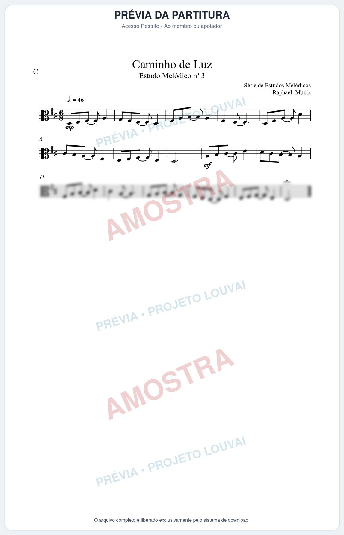 Prévia protegida da primeira página da partitura Partitura da música Caminho de Luz (n°3) - Estudo Melódico - Tom D