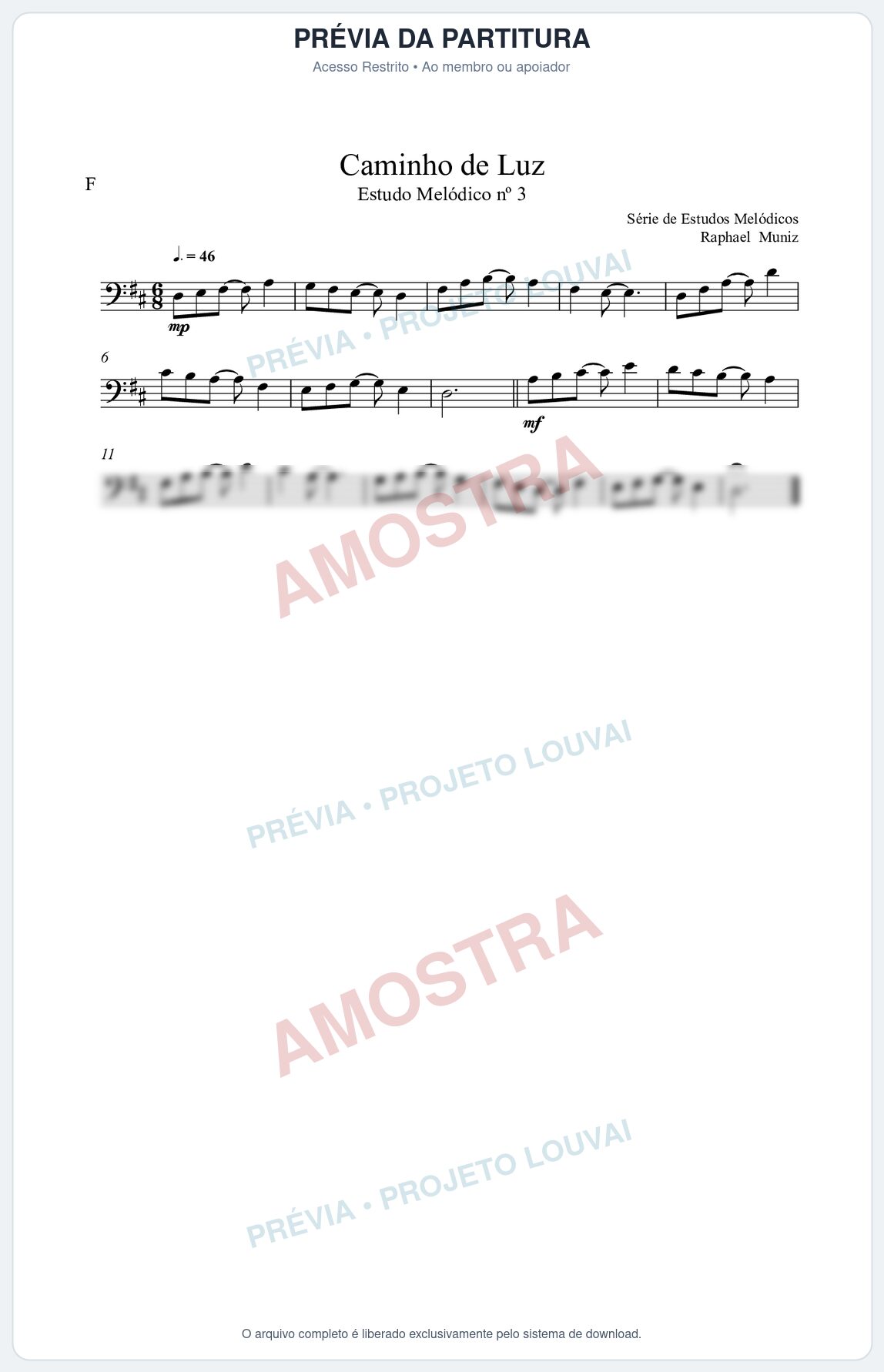 Prévia protegida da primeira página da partitura Partitura da música Caminho de Luz (n°3) - Estudo Melódico - Tom D