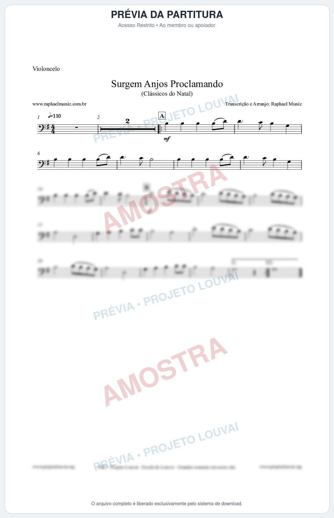 Prévia protegida da primeira página da partitura Partitura para Violoncelo - Surgem Anjos Proclamando (Glory) - Músicas de Natal