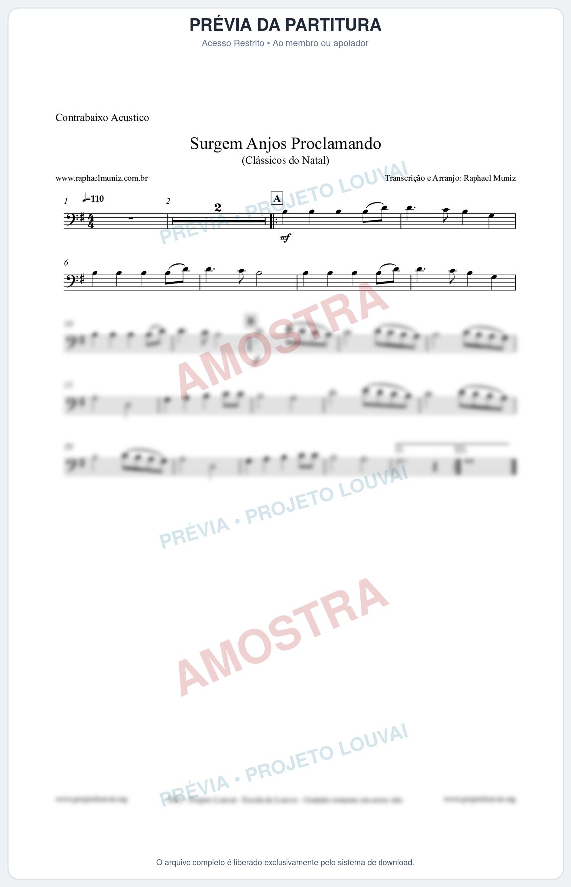 Prévia protegida da primeira página da partitura Partitura para Contrabaixo Acústico - Surgem Anjos Proclamando (Glory) - Músicas de Natal