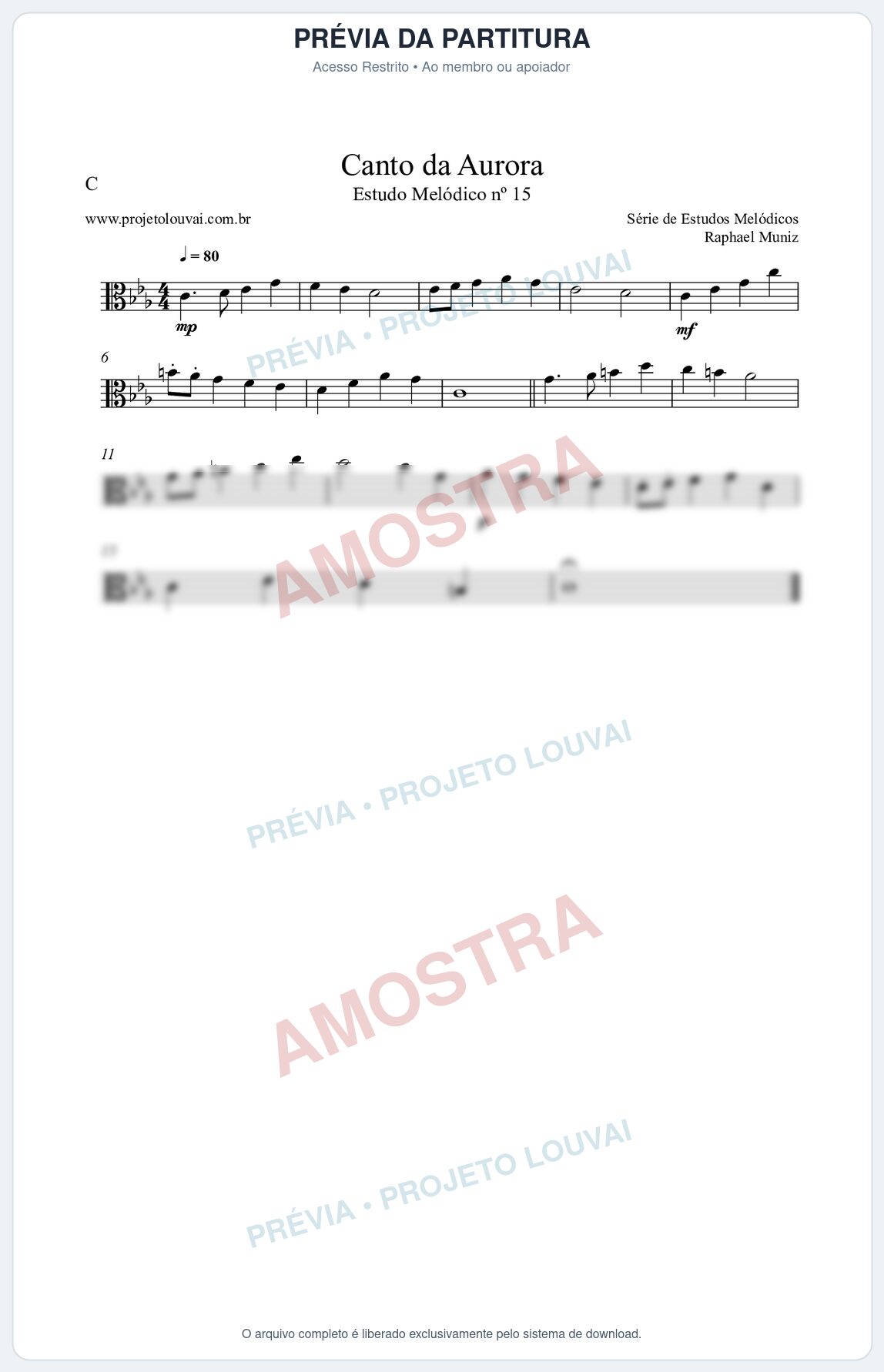 Prévia protegida da primeira página da partitura Partitura da música Canto da Aurora (n°15) - Estudo Melódico - Tom Cm