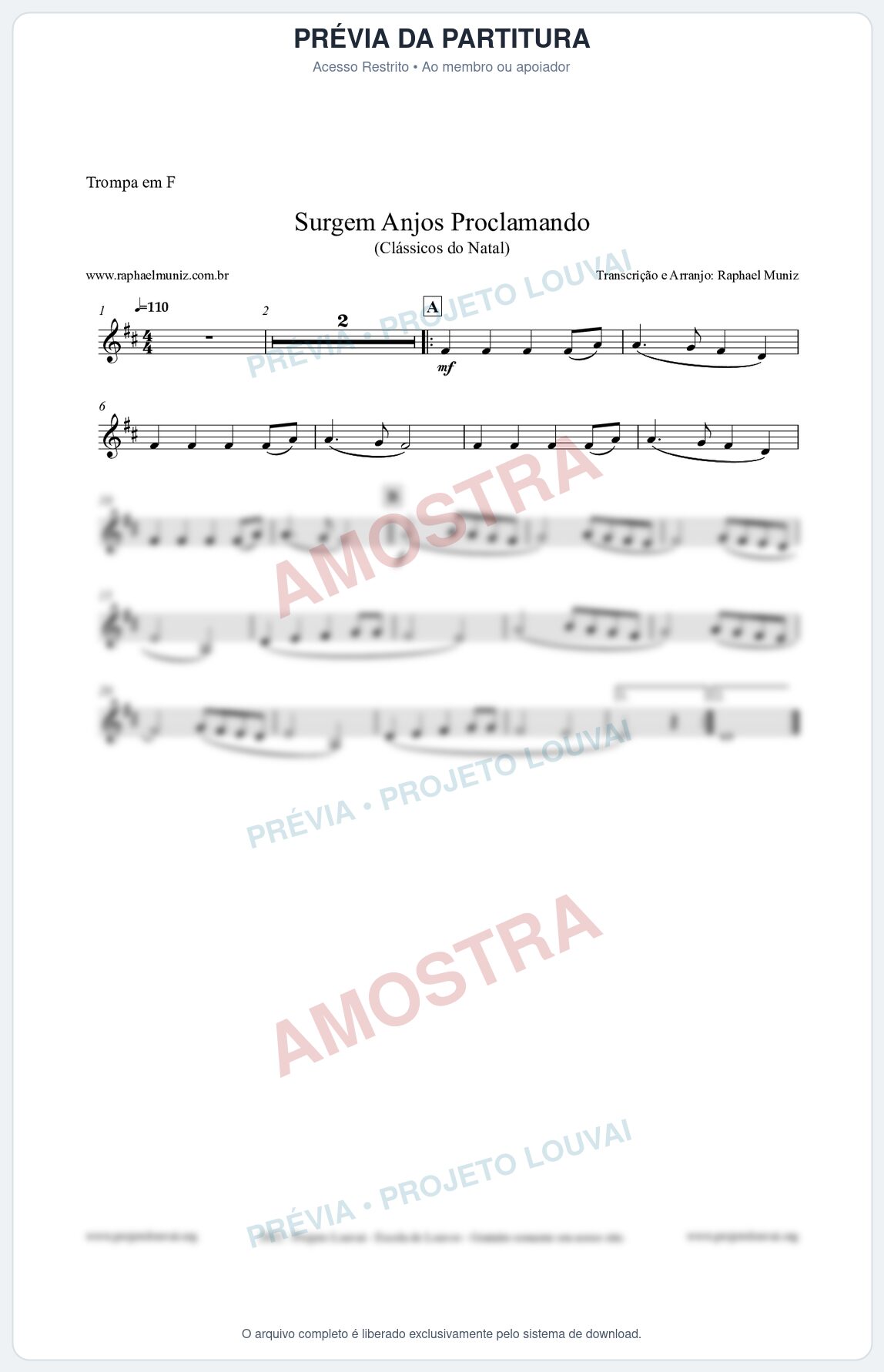 Prévia protegida da primeira página da partitura Partitura para Trompa em F - Surgem Anjos Proclamando (Glory) - Músicas de Natal