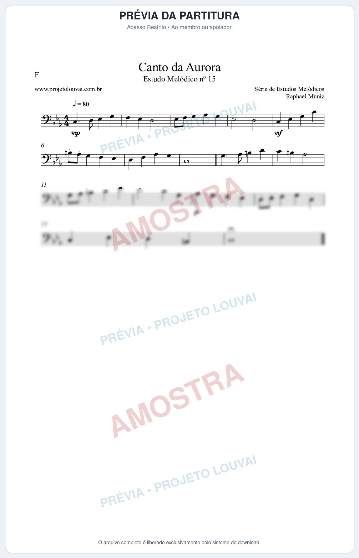Prévia protegida da primeira página da partitura Partitura da música Canto da Aurora (n°15) - Estudo Melódico - Tom Cm