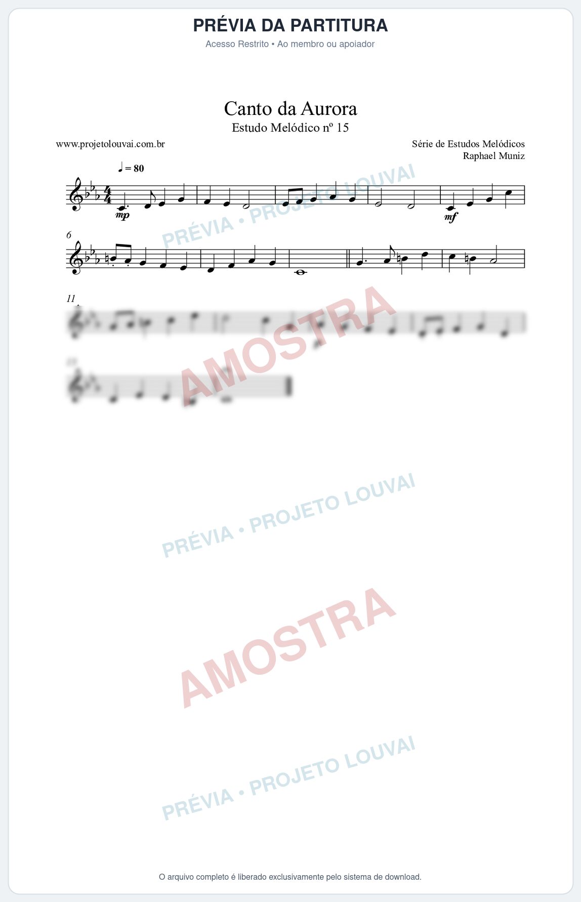 Prévia protegida da primeira página da partitura Partitura da música Canto da Aurora (n°15) - Estudo Melódico - Tom Cm