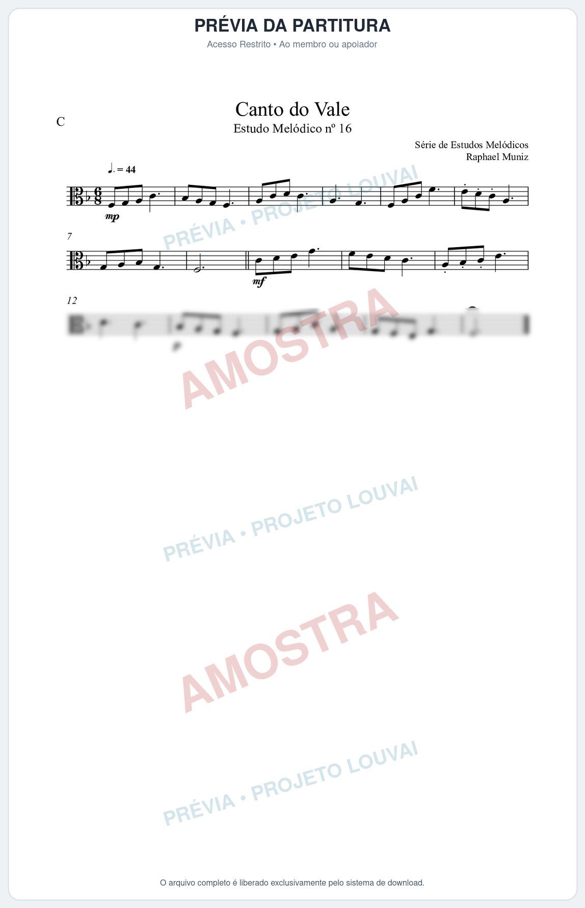 Prévia protegida da primeira página da partitura Partitura da música Canto do Vale (n°16) - Estudo Melódico - Tom F