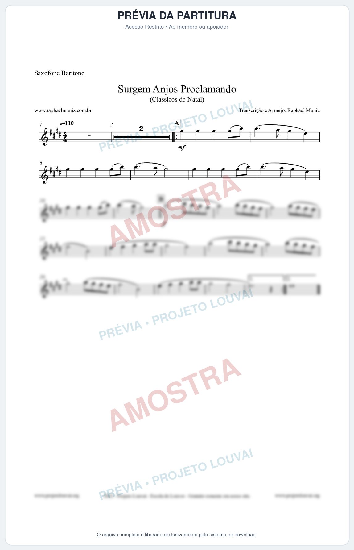 Prévia protegida da primeira página da partitura Partitura para Saxofone Barítono - Surgem Anjos Proclamando (Glory) - Músicas de Natal