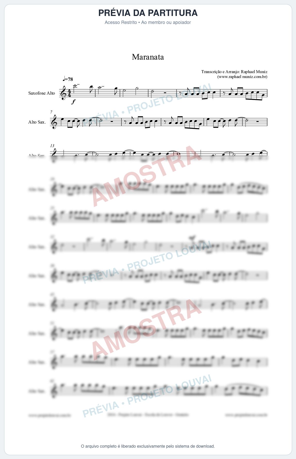 Prévia protegida da primeira página da partitura Partitura para Saxofone Alto - Maranata - Ministério Avivah
