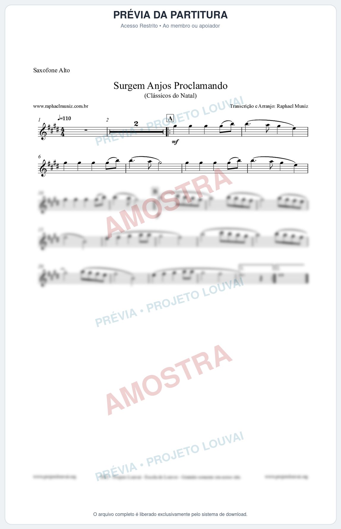 Prévia protegida da primeira página da partitura Partitura para Saxofone Alto - Surgem Anjos Proclamando (Glory) - Músicas de Natal