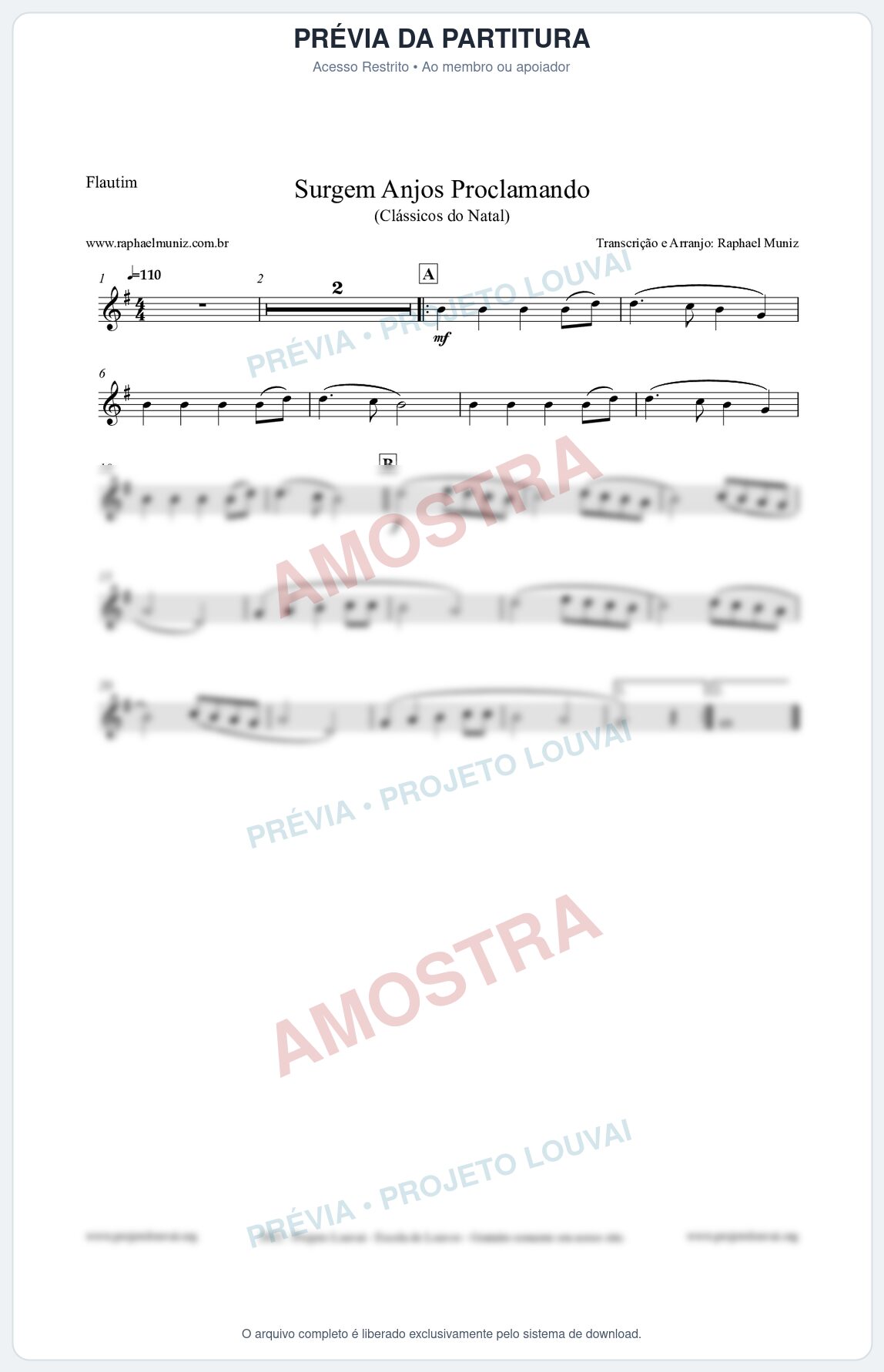 Prévia protegida da primeira página da partitura Partitura para Flautim - Surgem Anjos Proclamando (Glory) - Músicas de Natal
