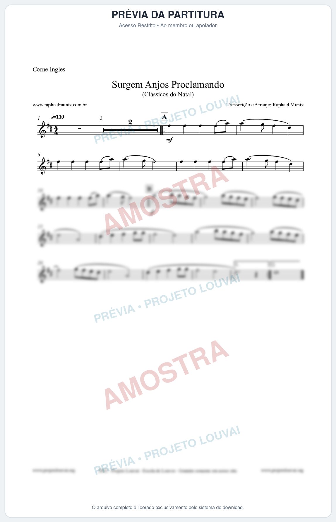 Prévia protegida da primeira página da partitura Partitura para Corne Inglês - Surgem Anjos Proclamando (Glory) - Músicas de Natal