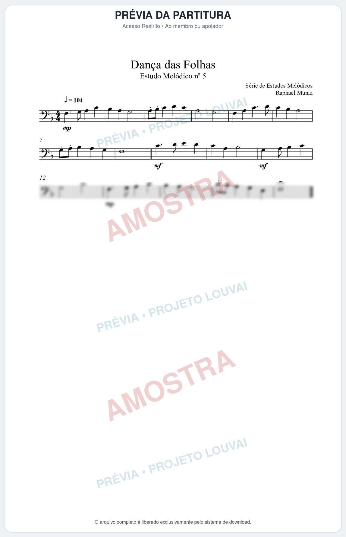Prévia protegida da primeira página da partitura Partitura da música Dança das Flores (n°5) - Estudo Melódico - Tom F