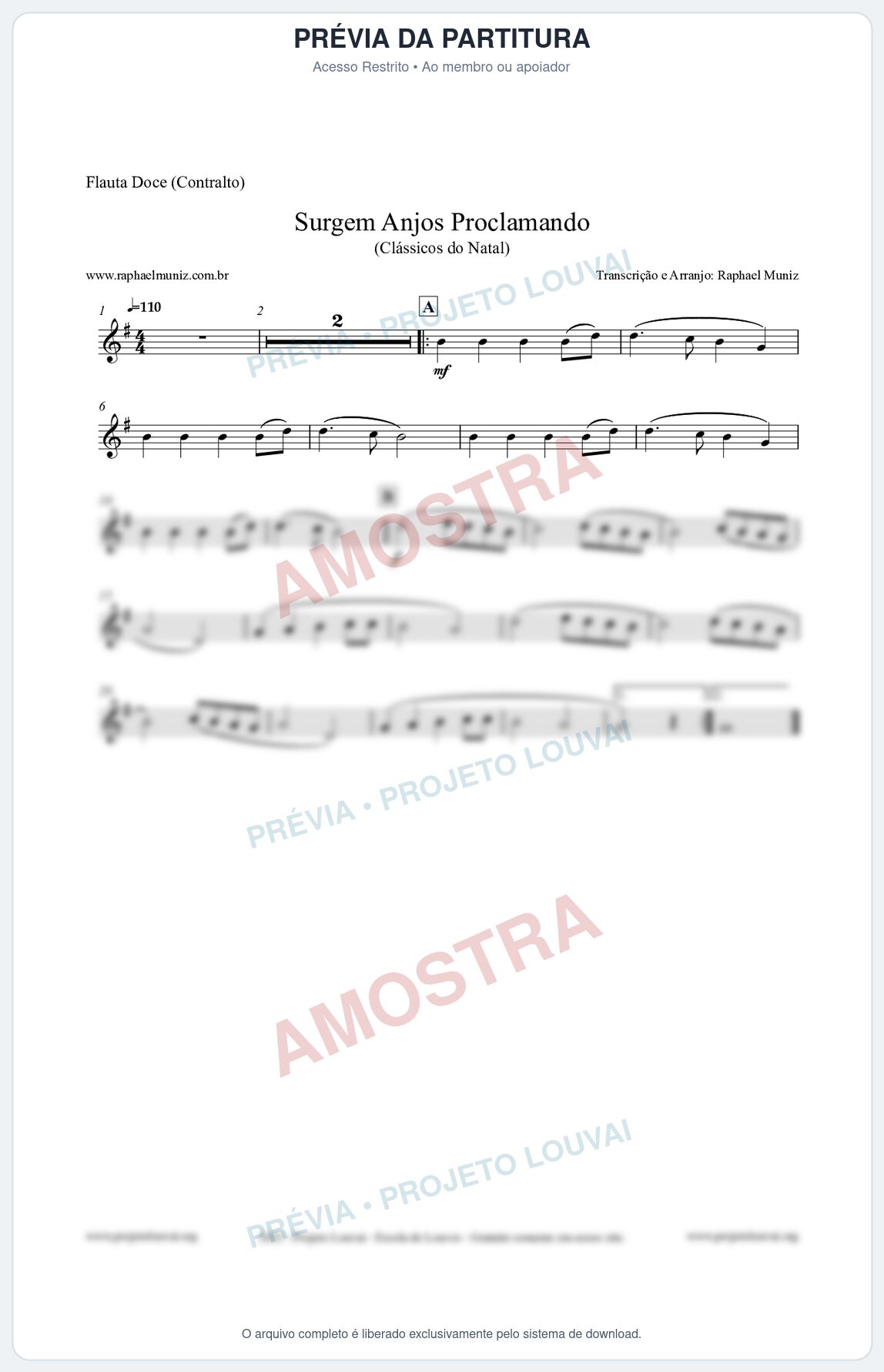 Prévia protegida da primeira página da partitura Partitura para Flauta Doce (Contralto) - Surgem Anjos Proclamando (Glory) - Músicas de Natal