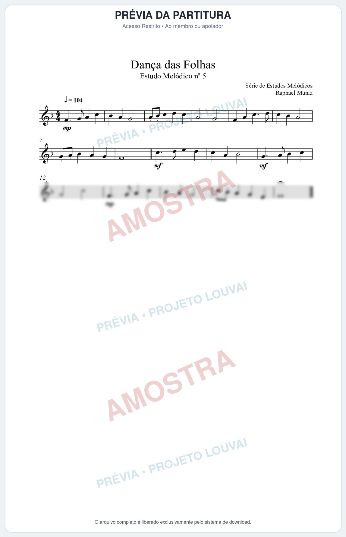 Prévia protegida da primeira página da partitura Partitura da música Dança das Flores (n°5) - Estudo Melódico - Tom F