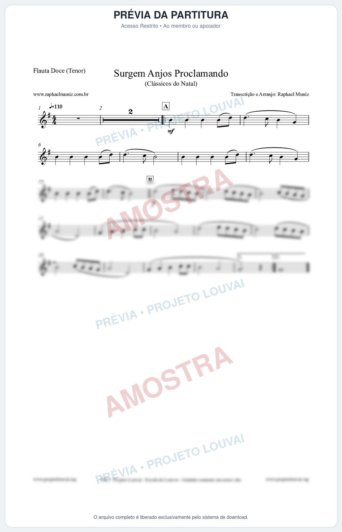 Prévia protegida da primeira página da partitura Partitura para Flauta Doce (Tenor) - Surgem Anjos Proclamando (Glory) - Músicas de Natal