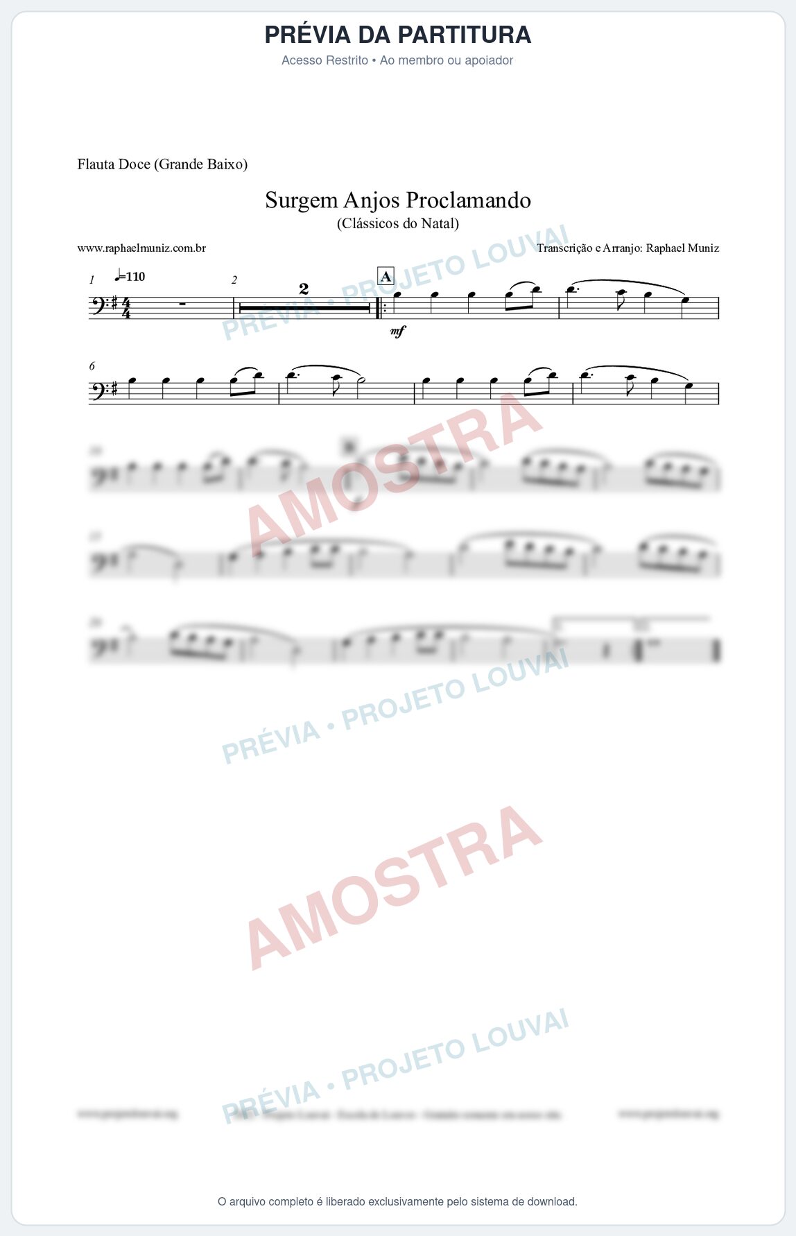 Prévia protegida da primeira página da partitura Partitura para Flauta Doce (Grande Baixo) - Surgem Anjos Proclamando (Glory) - Músicas de Natal