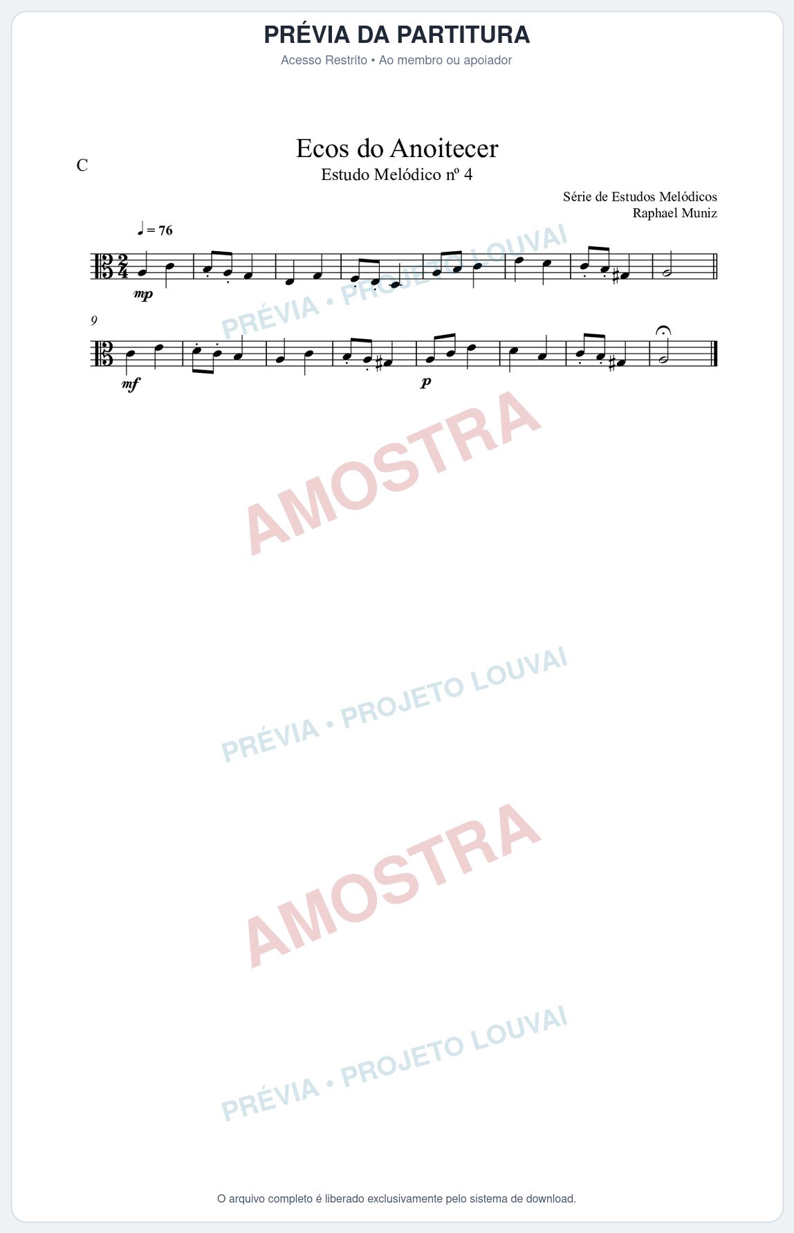 Prévia protegida da primeira página da partitura Partitura da música Ecos do Anoitecer (n°4) - Estudo Melódico - Tom Am
